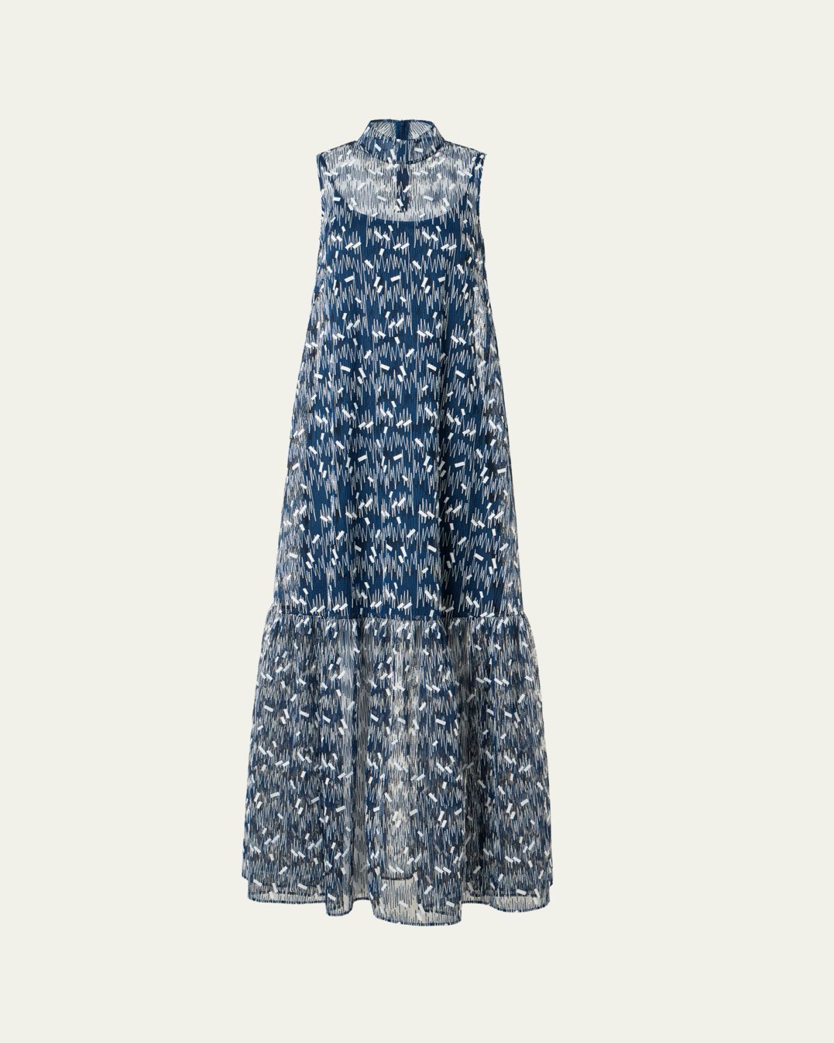 Akris punto Scribble Embroidered Tulle Sleeveless Maxi Dress