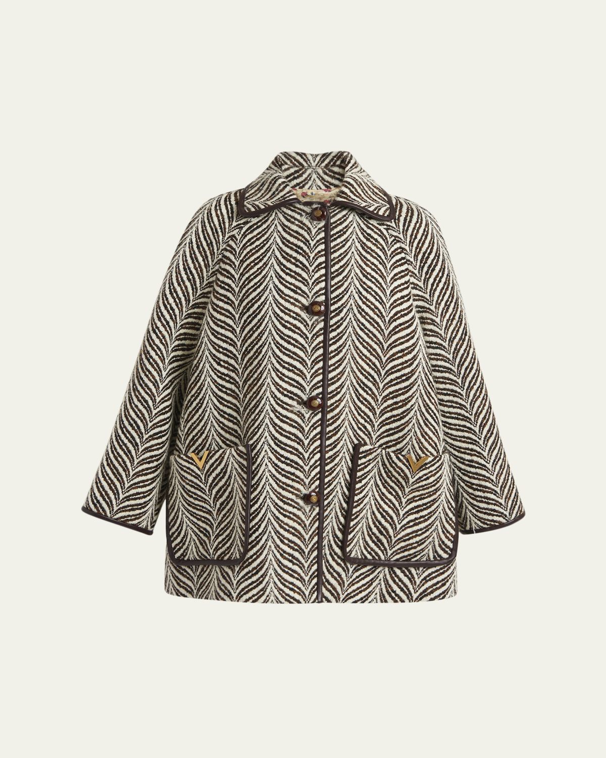 Valentino Garavani Wool Animal Jacquard Single-Breasted Coat