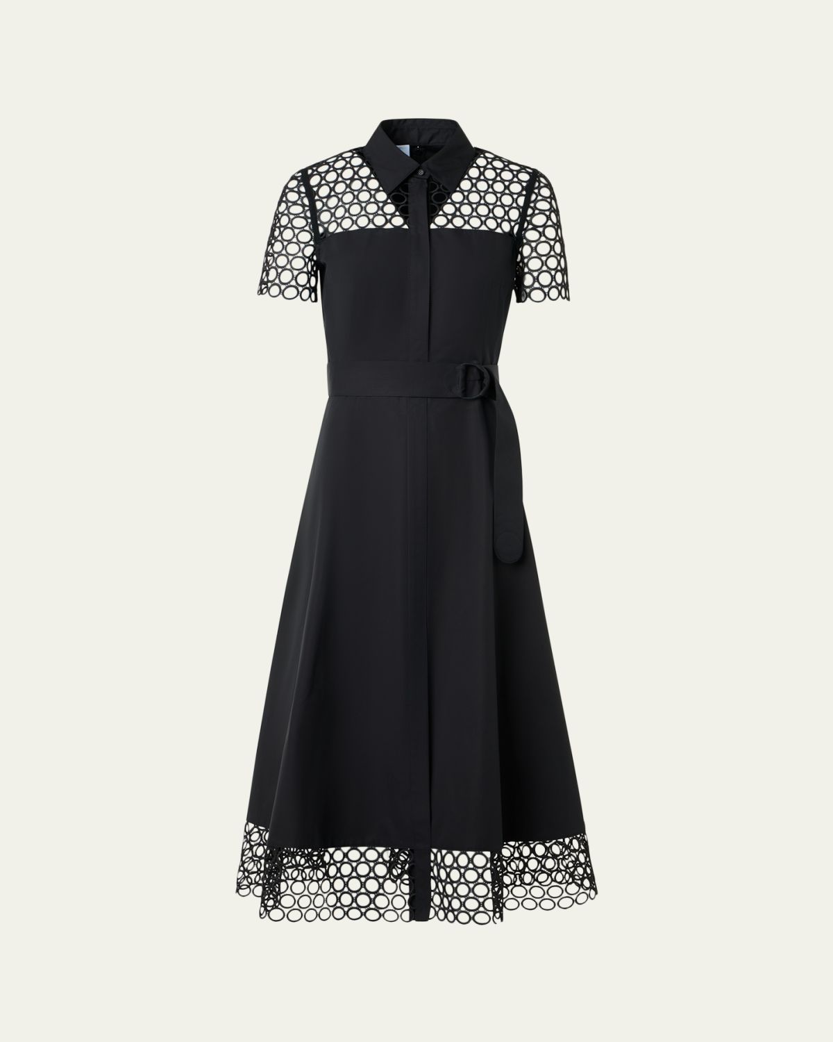 Akris punto Dot Eyelet Short-Sleeve Cotton Poplin Midi Shirtdress