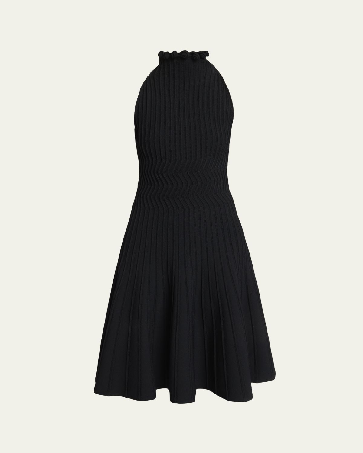 ALAIA Turtleneck Sleeveless Rib Fit-&-Flare Dress