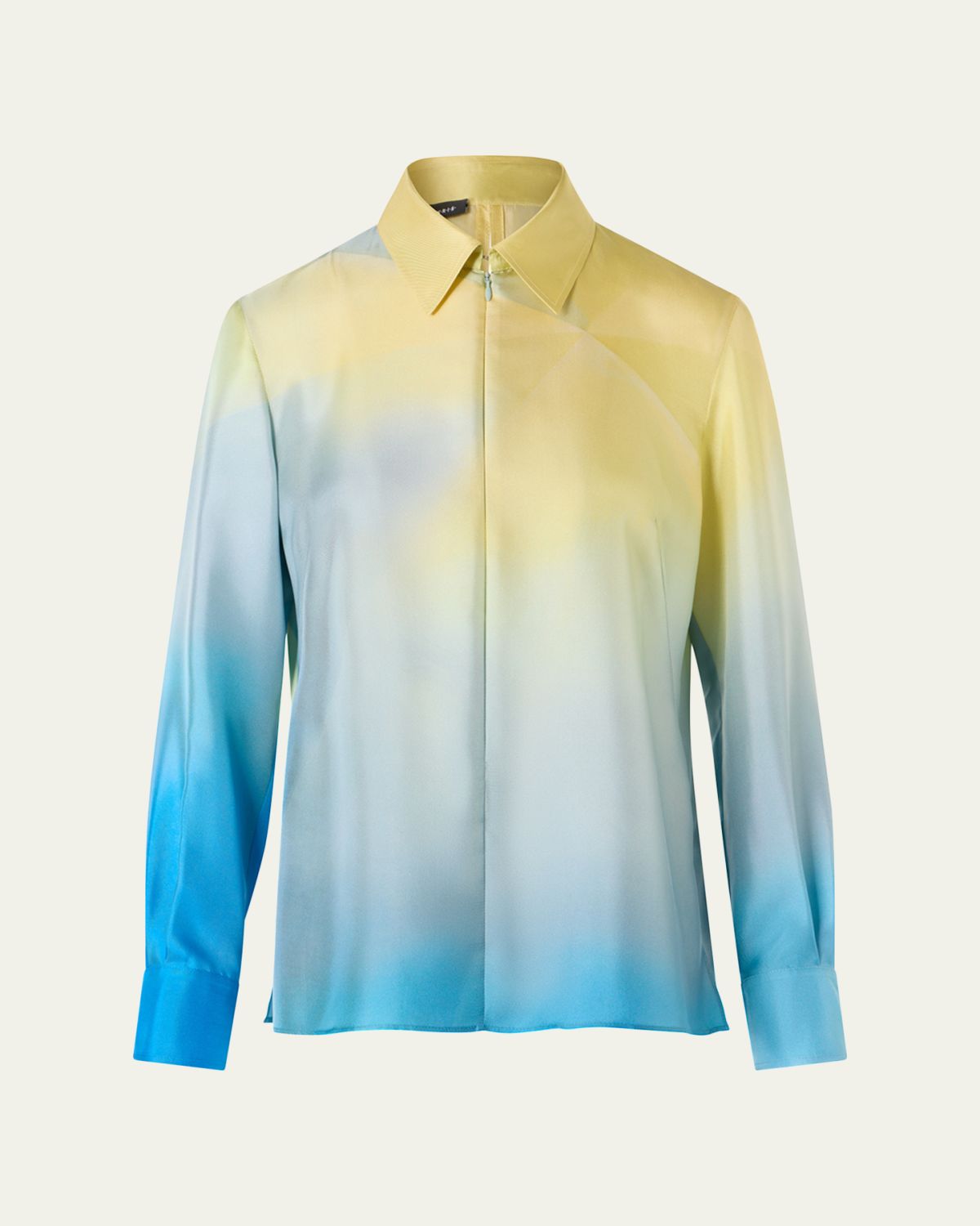 Akris Sunbeam-Print Silk Twill Zip Collared Blouse