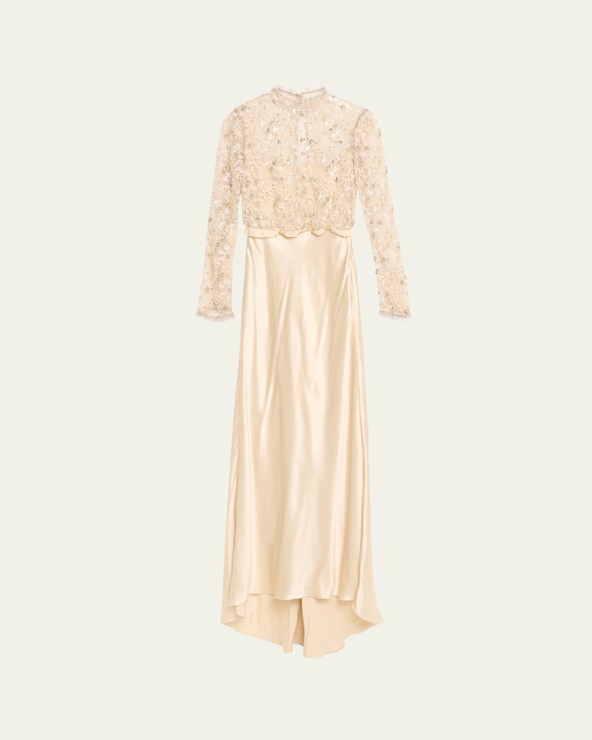 Valentino Garavani Embroidered Lace Long-Sleeve Silk Gown