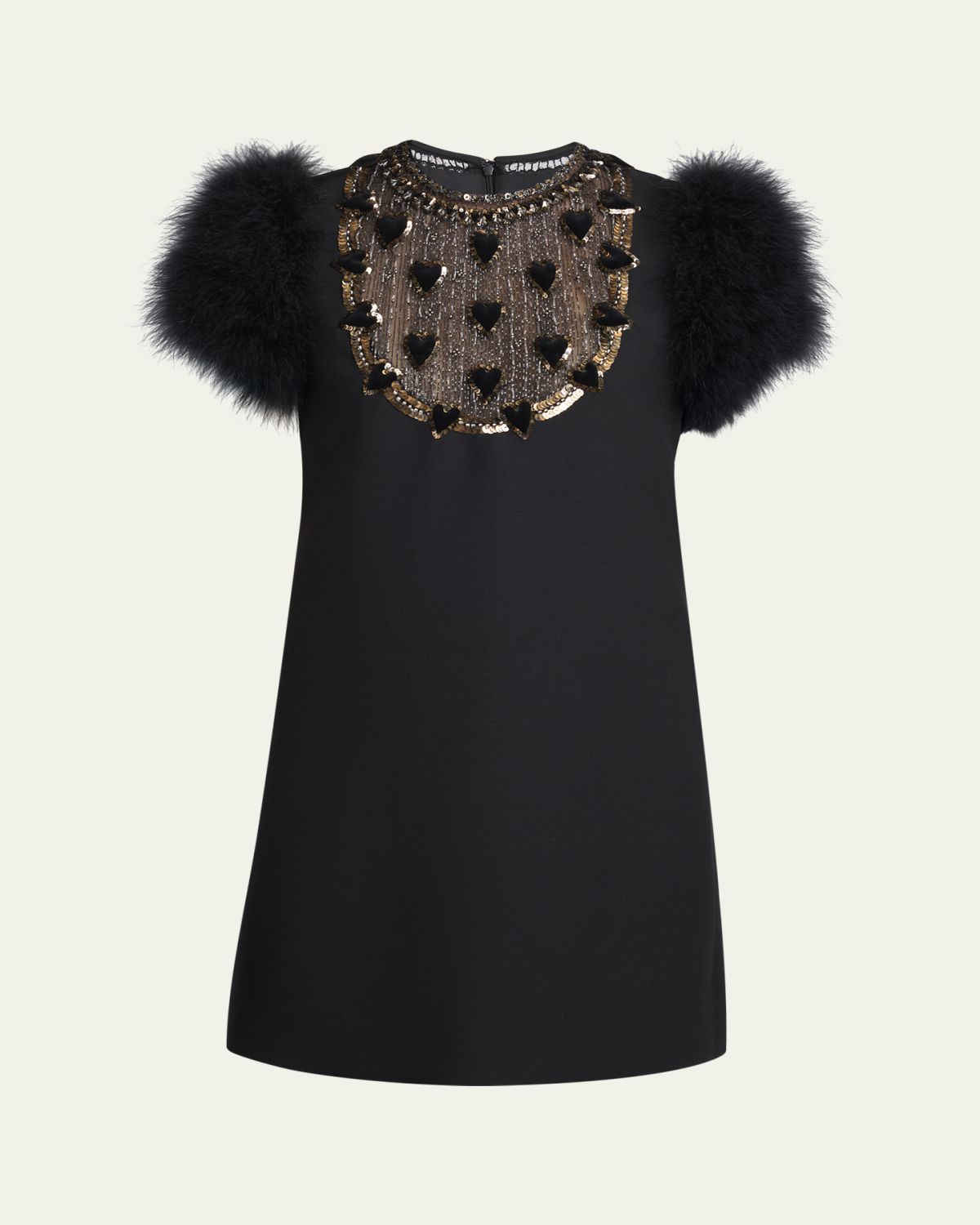 Valentino Garavani Embroidered Bib Feather-Sleeve Mini Dress