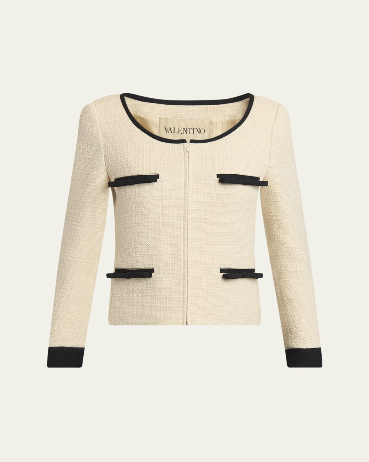 Valentino Garavani Bow Tweed Tailored Zip Jacket