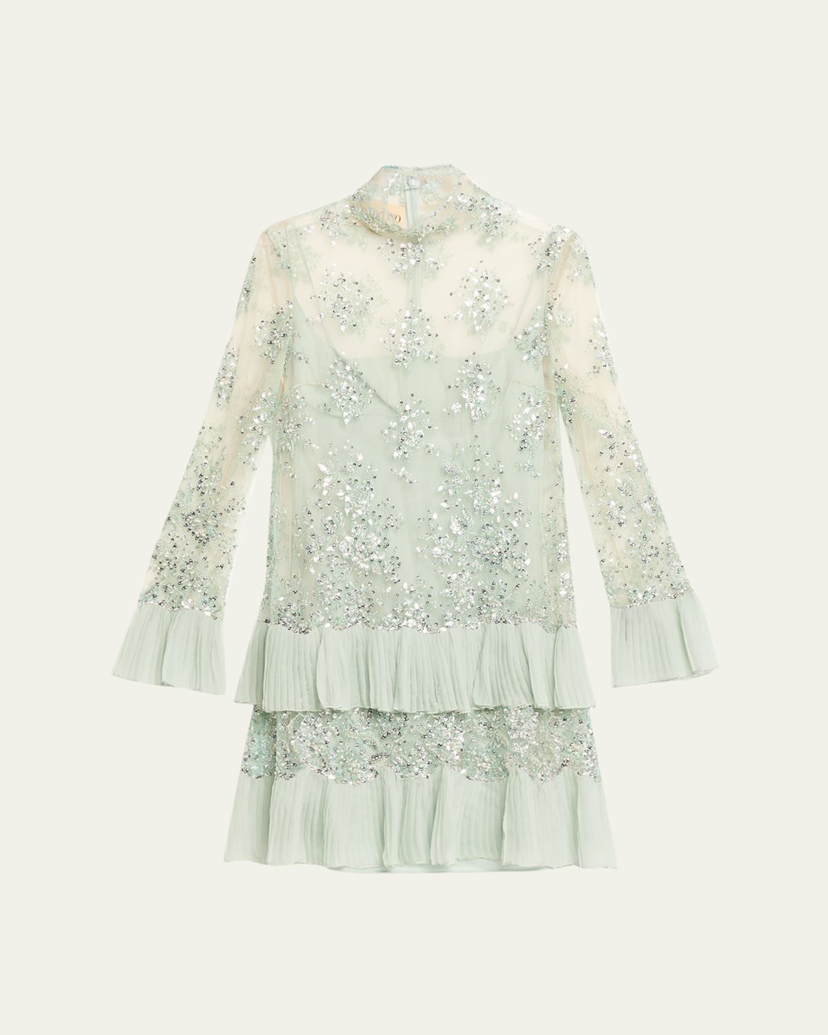 Valentino Garavani Floral Embroidered Long-Sleeve Ruffle Mini Dress