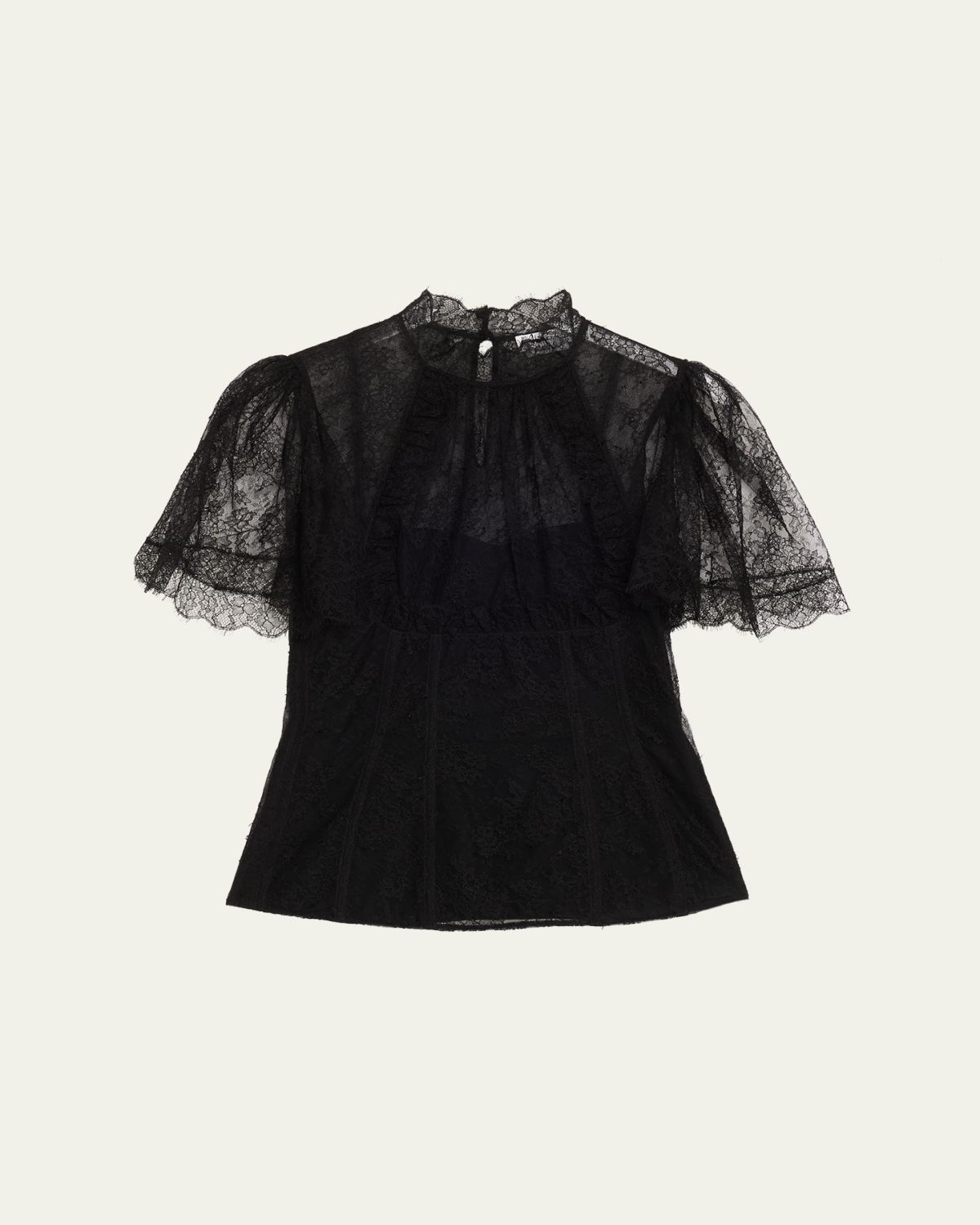 McQueen Floral Lace Short-Sleeve Bustier Top