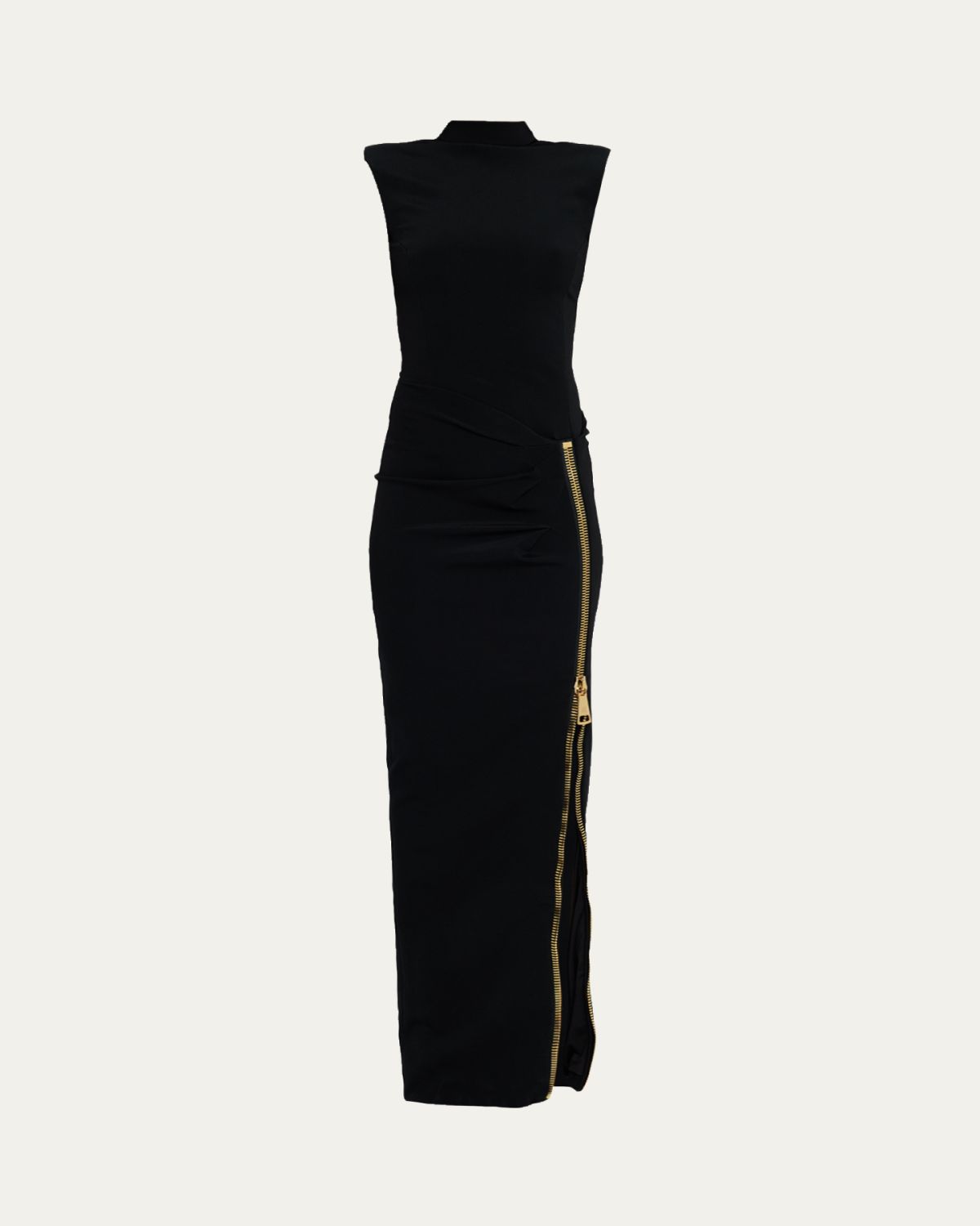 Balmain Mock-Neck Zip Slit Sleeveless Gown