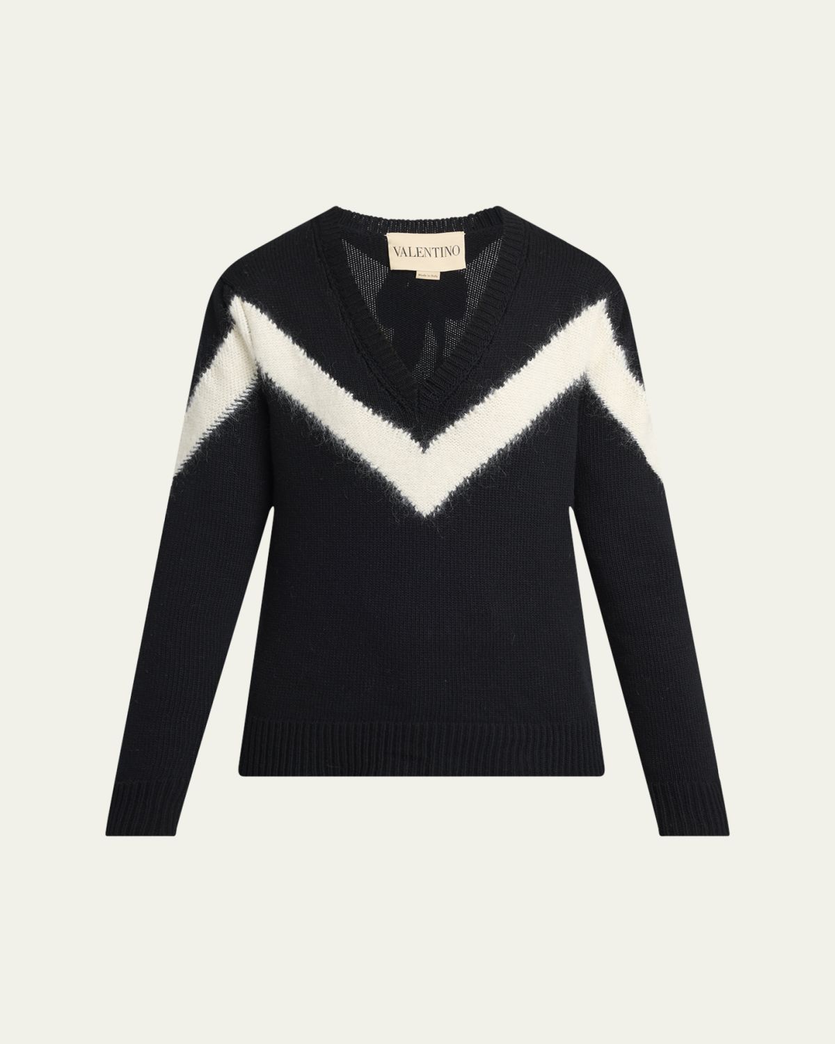 Valentino Garavani Zigzag V-Neck Wool Sweater