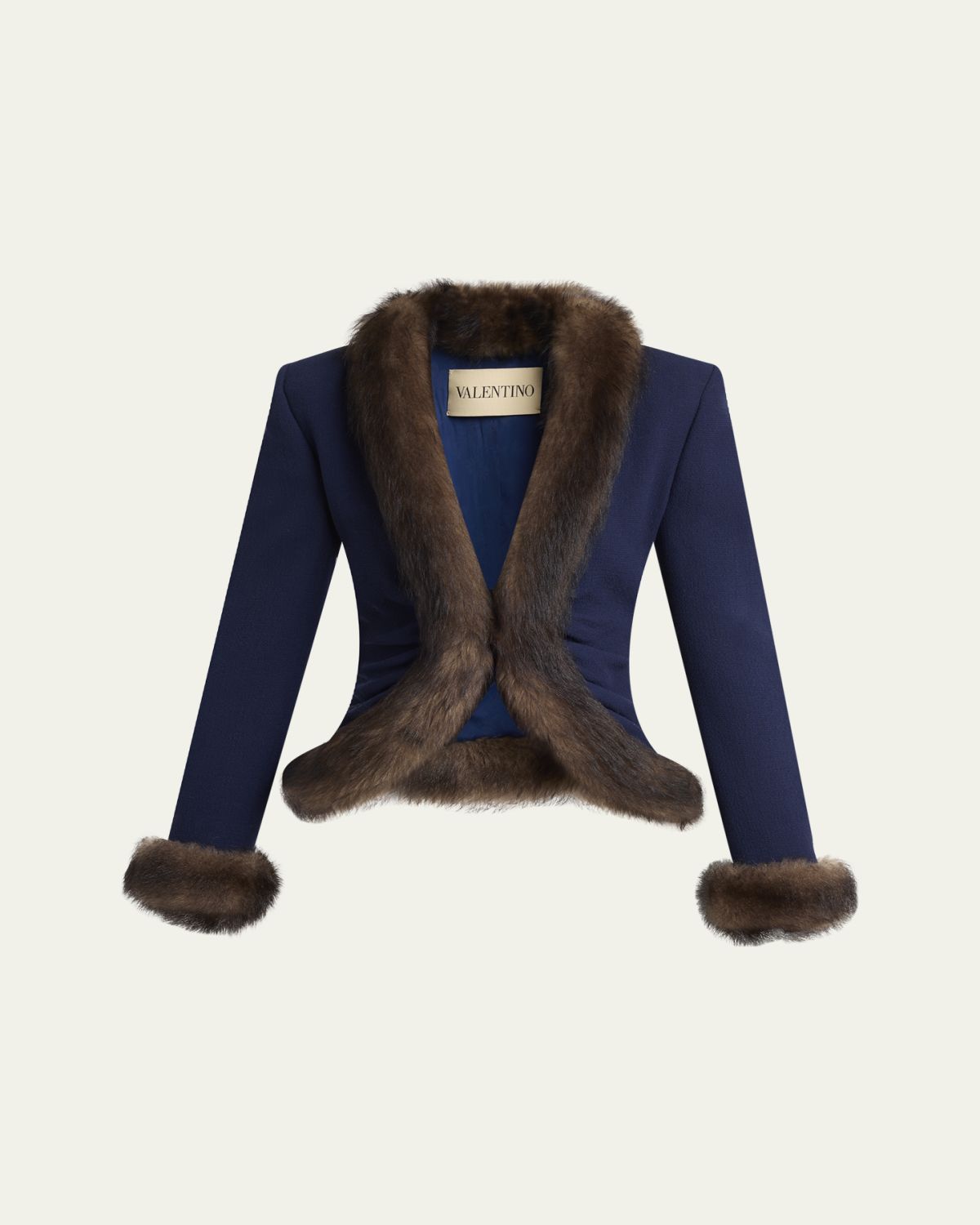 Valentino Garavani Wool Crepe Jacket with Shearling Trim