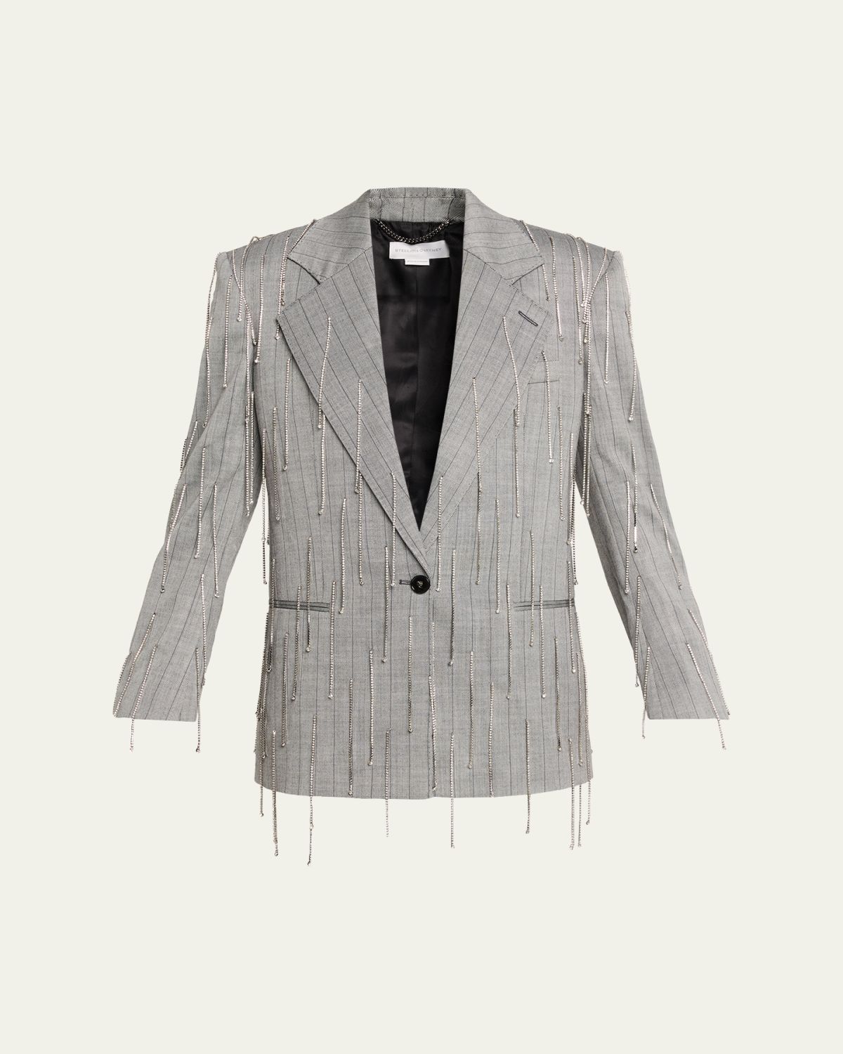 Stella McCartney Pinstripe Rhinestone Embroidered Oversized Blazer