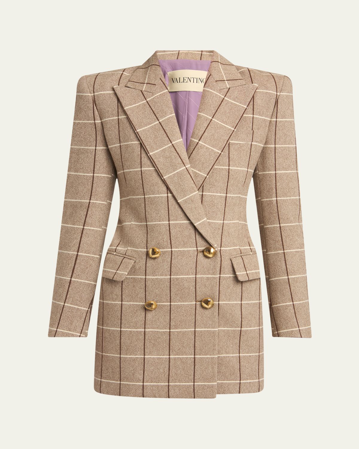 Valentino Garavani Check Wool Double-Breasted Blazer Jacket
