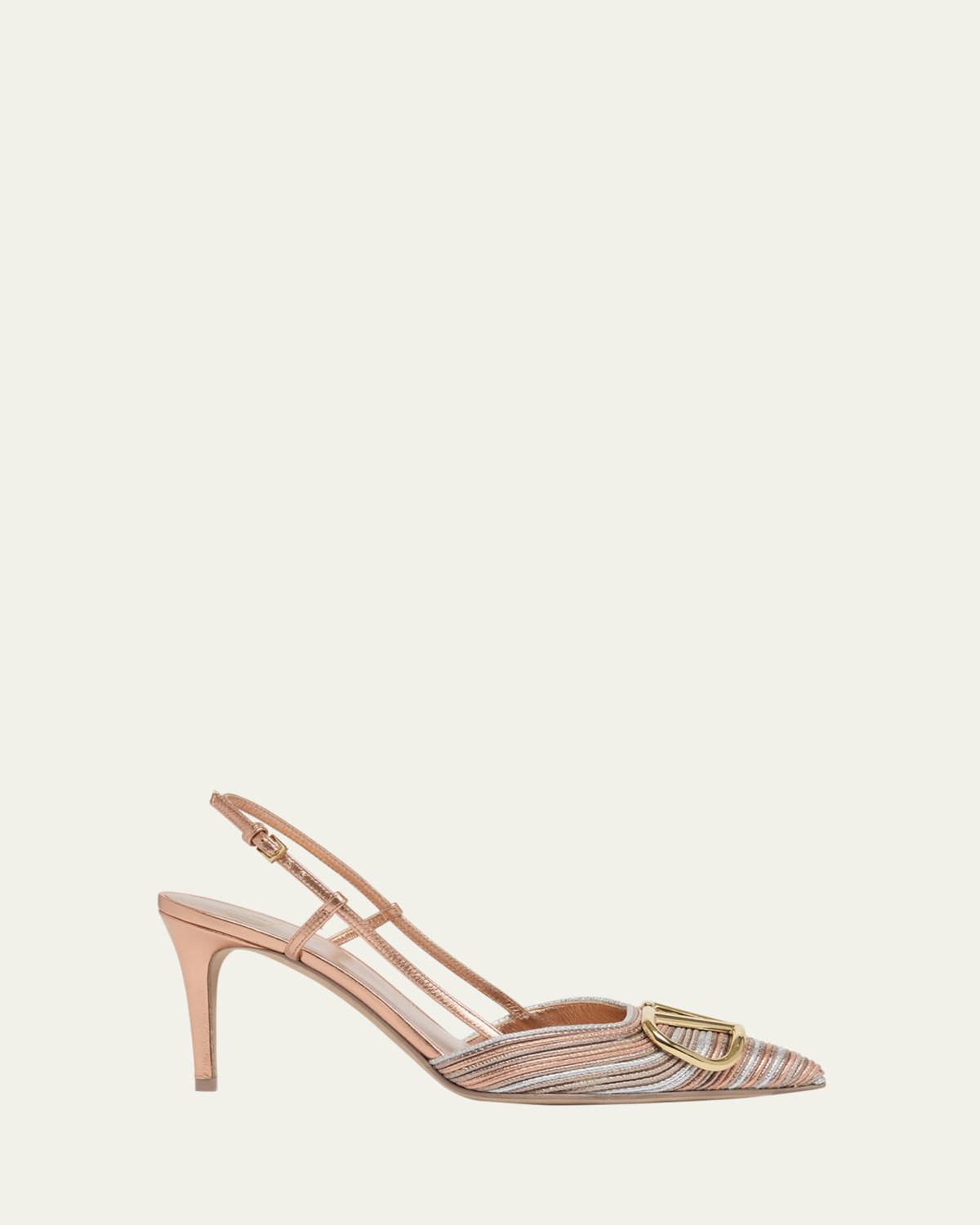 Valentino Garavani 80mm VLogo Signature Metallic Slingback Pumps with Cornely Embroidery
