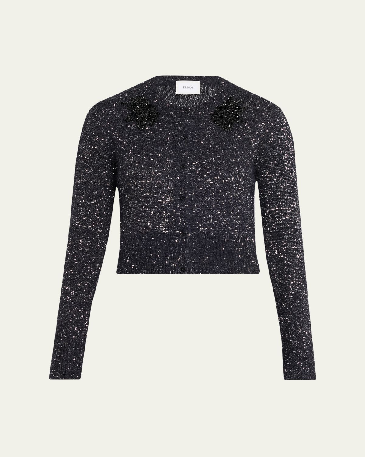 Erdem Crystal Embellished Paillette Knit Crop Cardigan