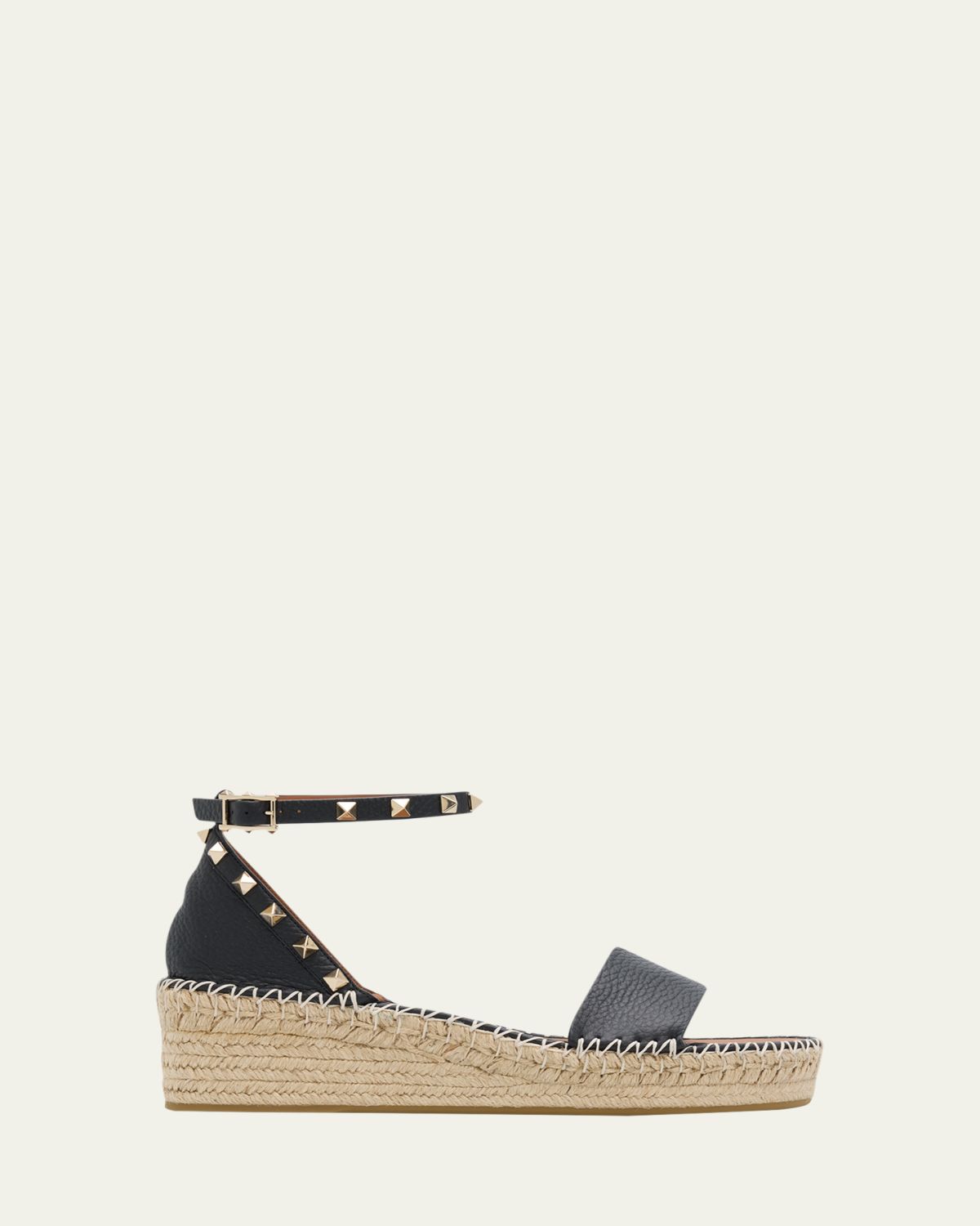 Valentino Garavani Rockstud Leather Flatform Espadrille Sandals