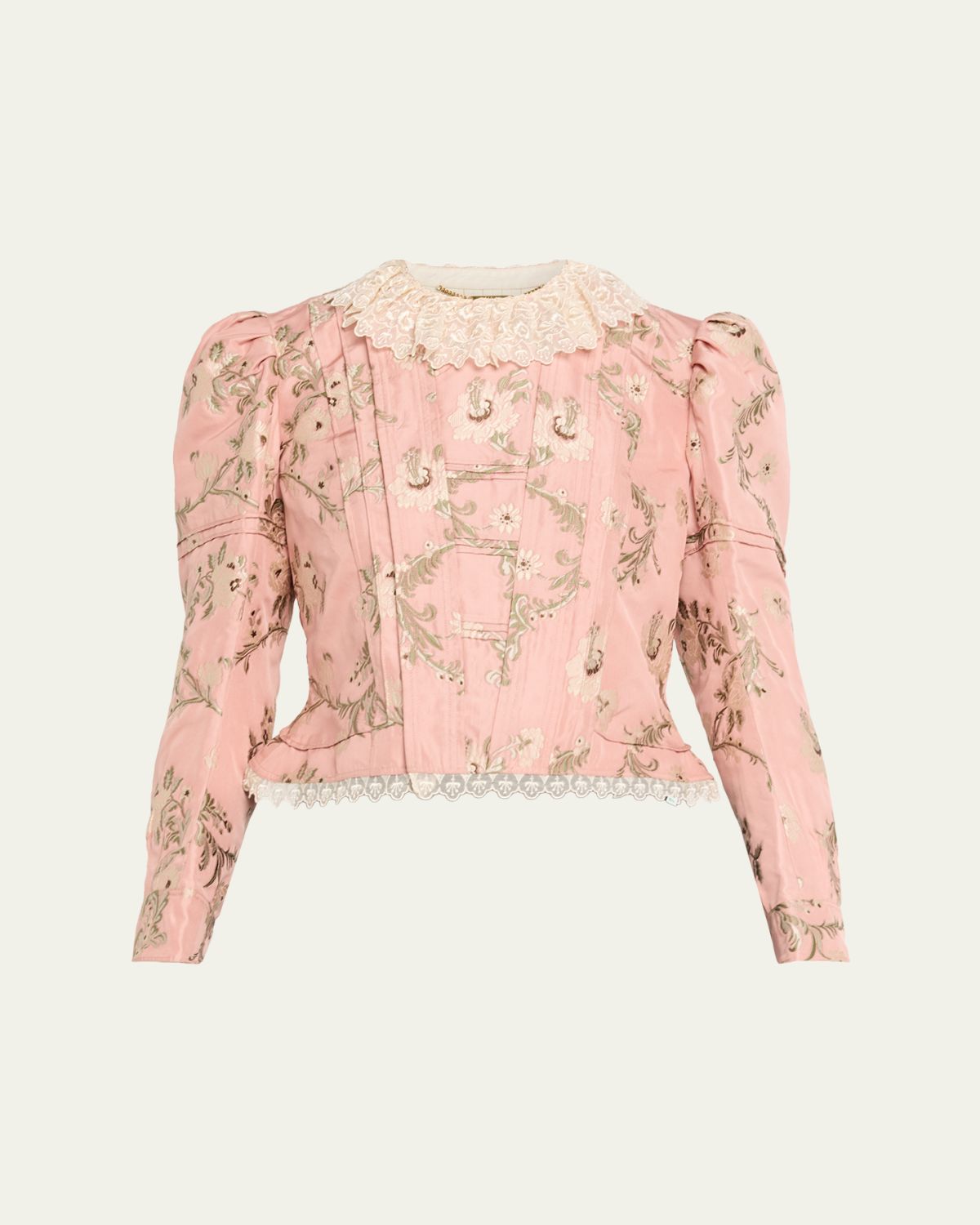 Chloe Floral-Jacquard Lace-Collar Jacket