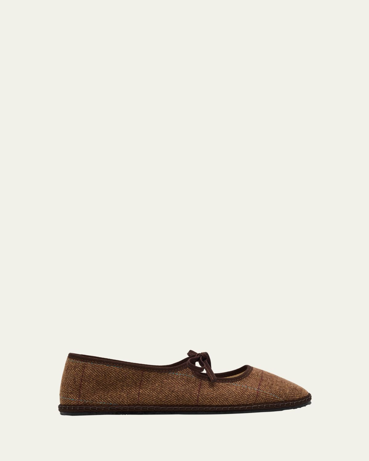 Vibi Venezia Brigitte Wool-Blend Herringbone Mary Jane Flats