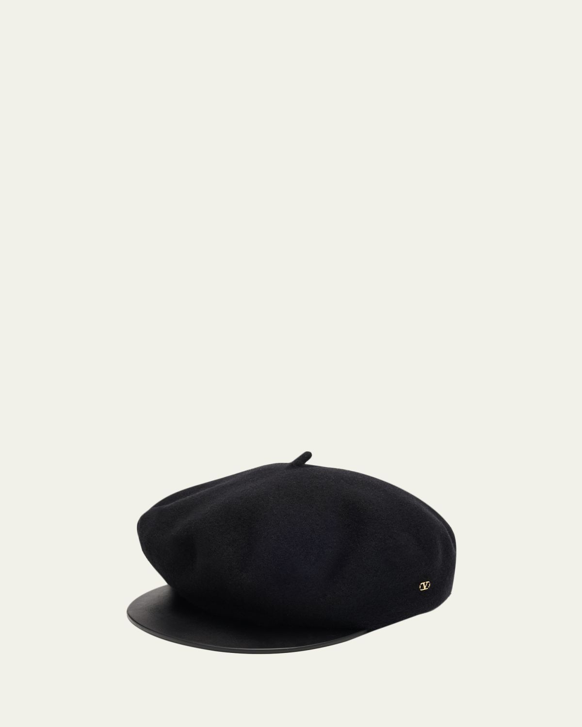 Valentino Garavani Men's VLogo Wool Beret with Calfskin Brim | Thumbnail 4
