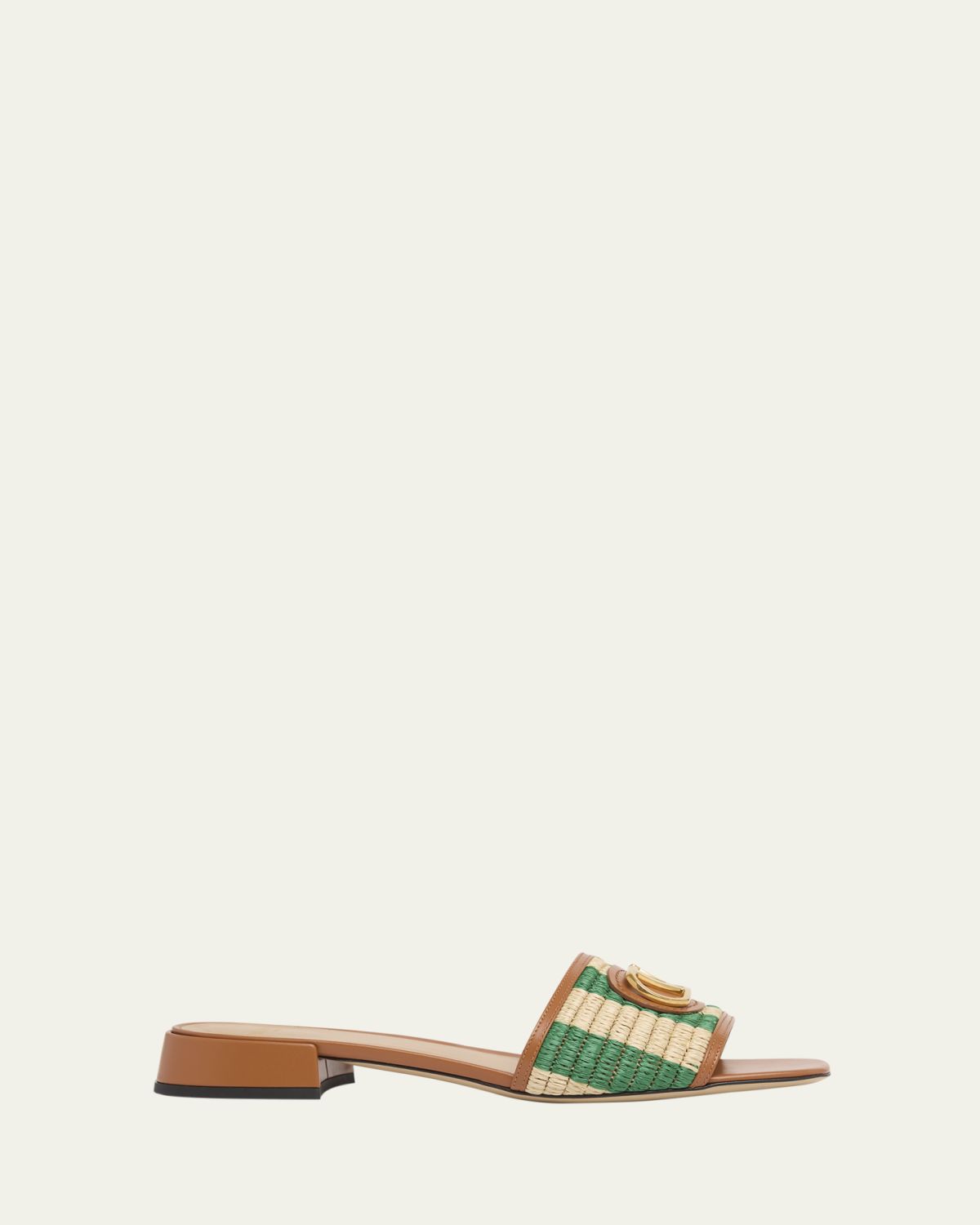 Valentino Garavani 20mm VLogo Leather and Striped Raffia Mule Sandals