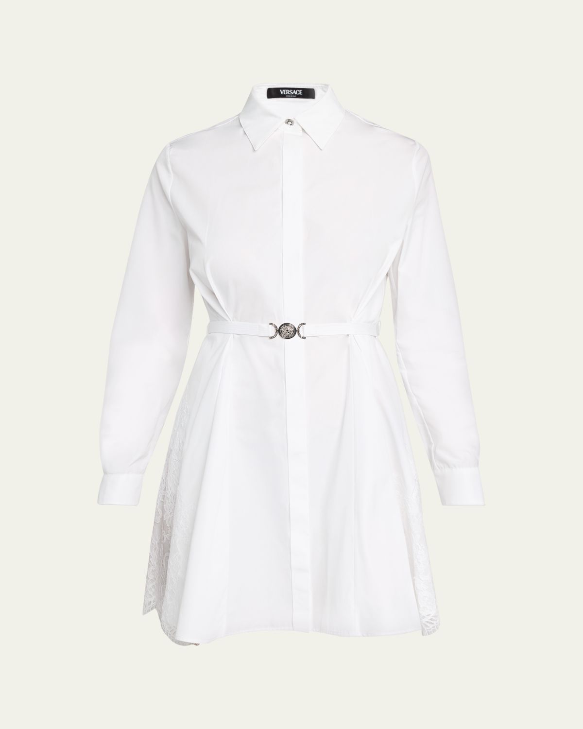 Versace Belted Long-Sleeve Mini Shirtdress