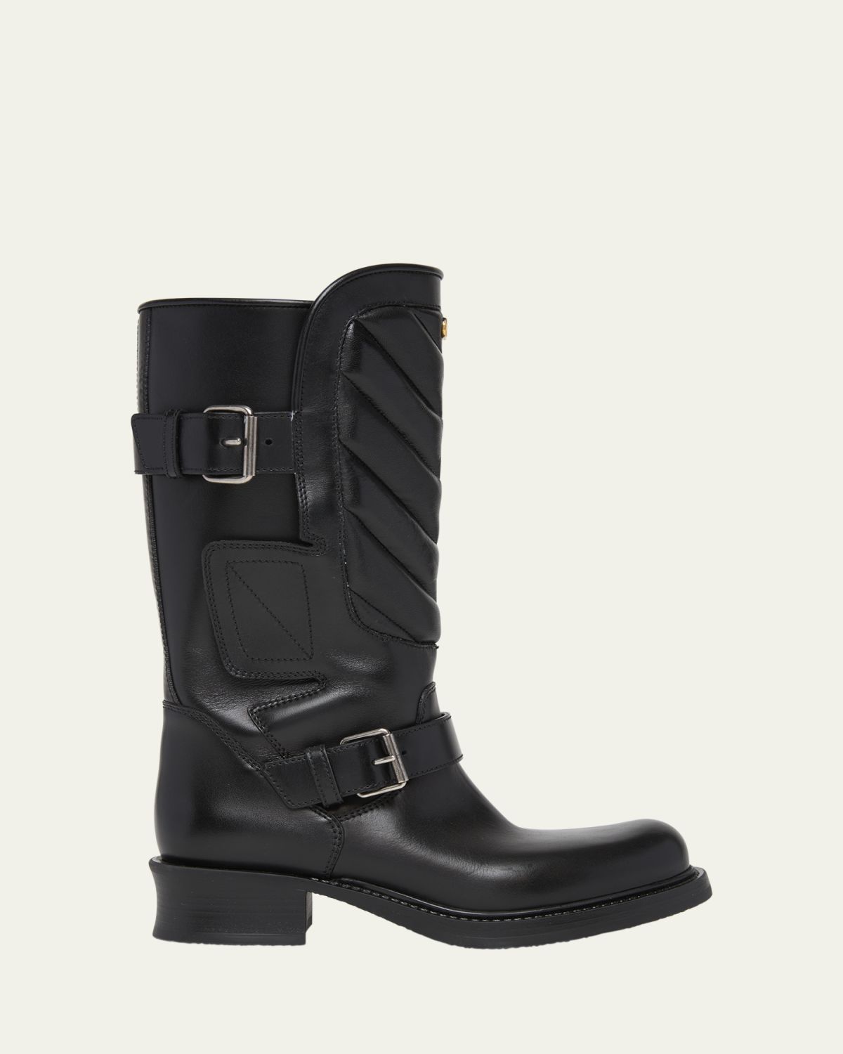 Valentino Garavani 40mm Rayons Leather Mid-Calf Moto Boots
