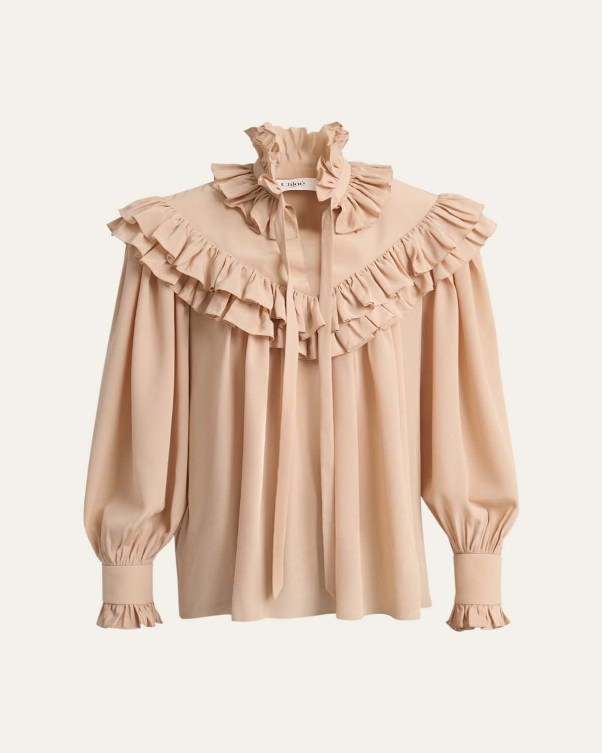 Chloe Ruffle-Yoke Silk Blouse