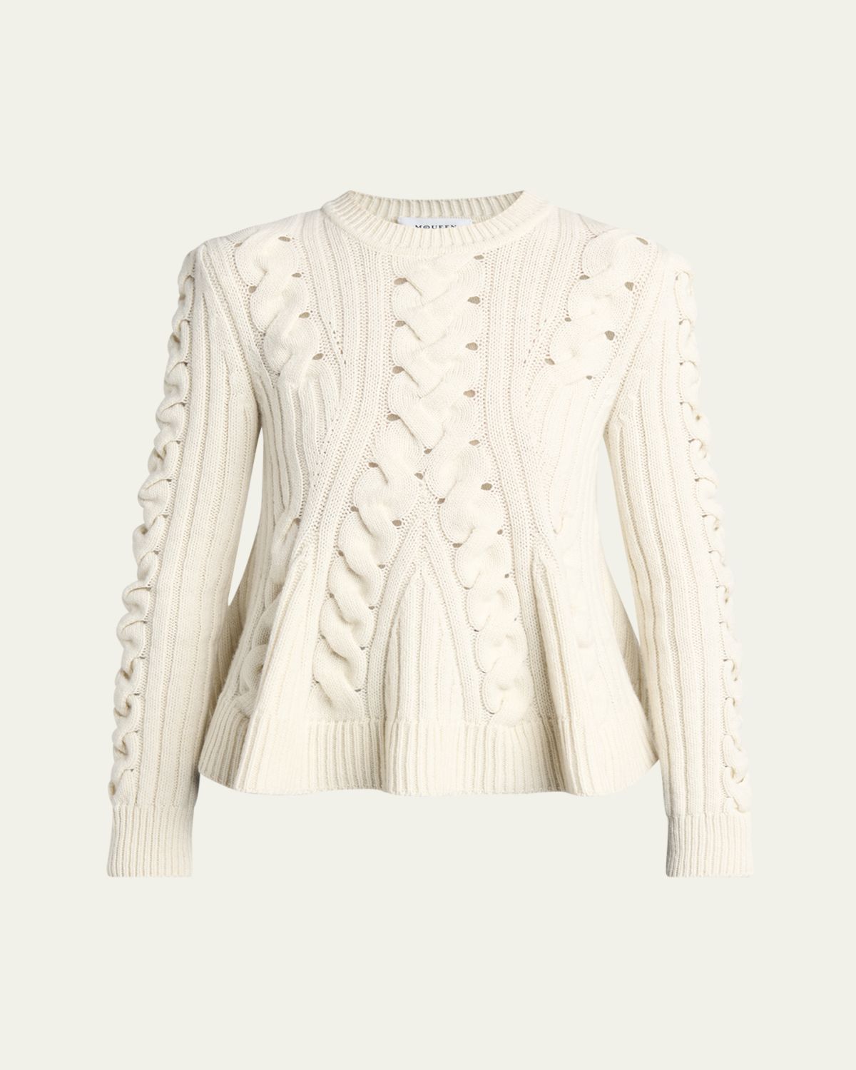McQueen Peplum Cable-Knit Wool Cashmere Sweater