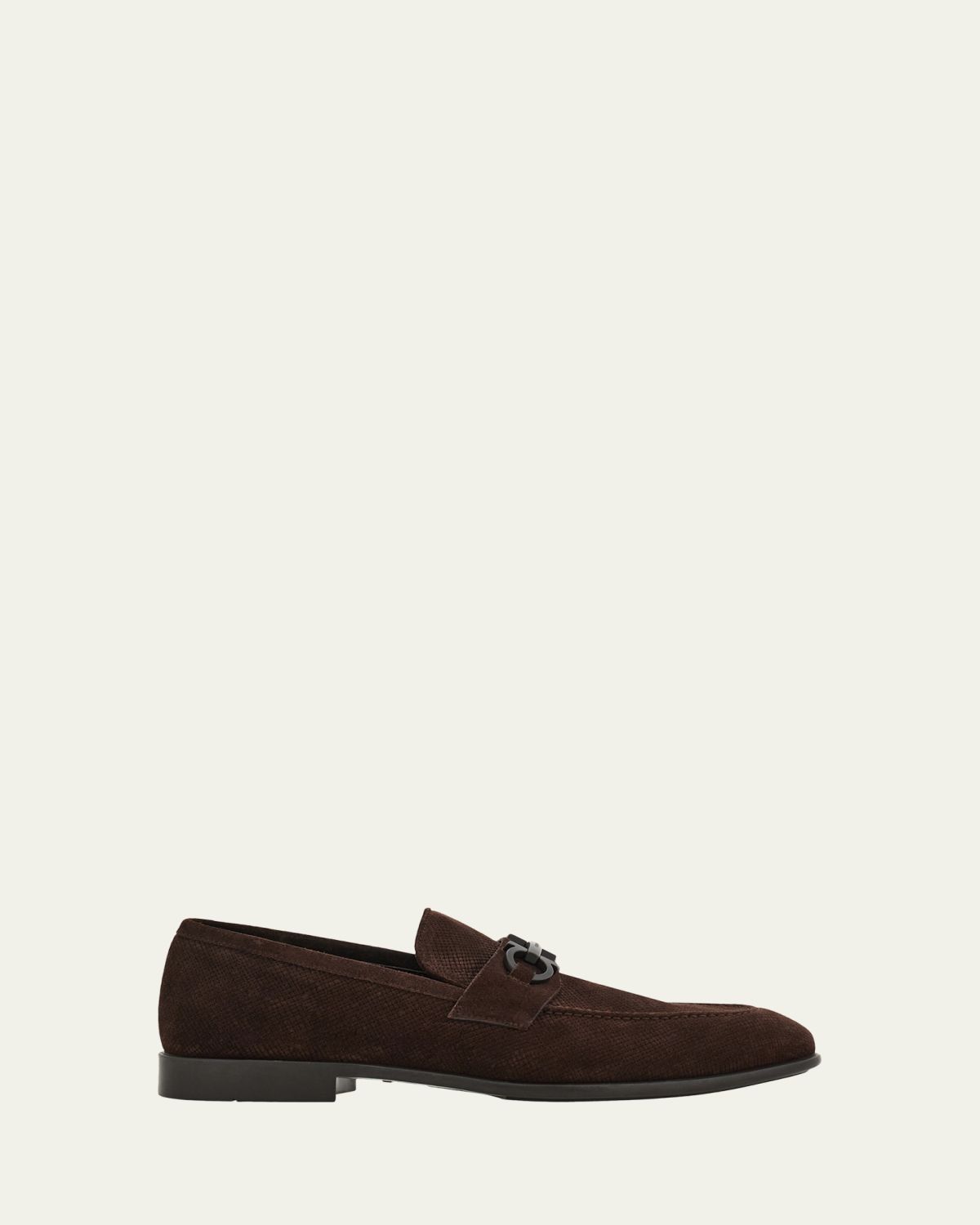 Ferragamo Men's Foster Textured Suede Gancini Bit Loafers