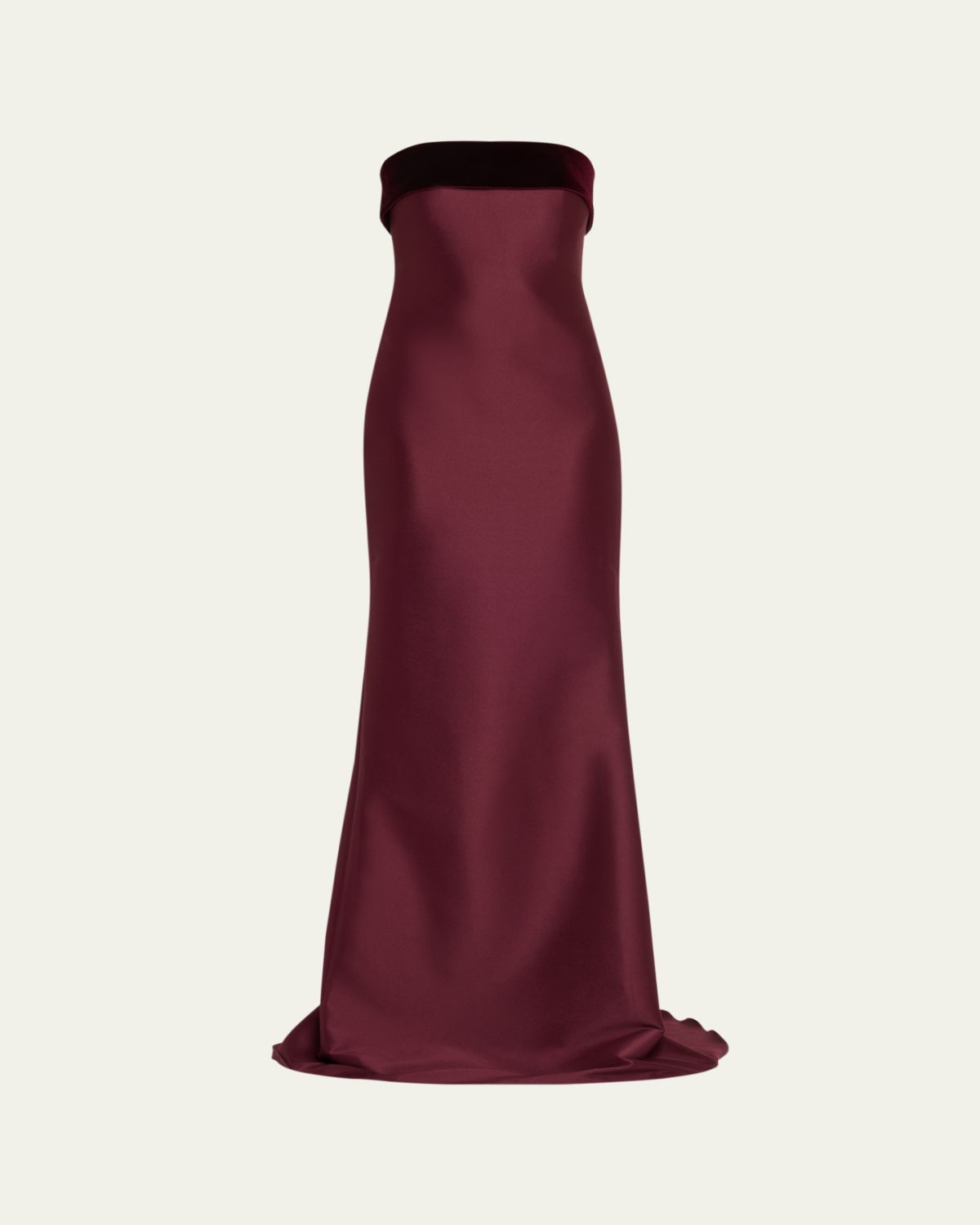 Badgley Mischka Strapless Velvet-Trim Mikado Trumpet Gown