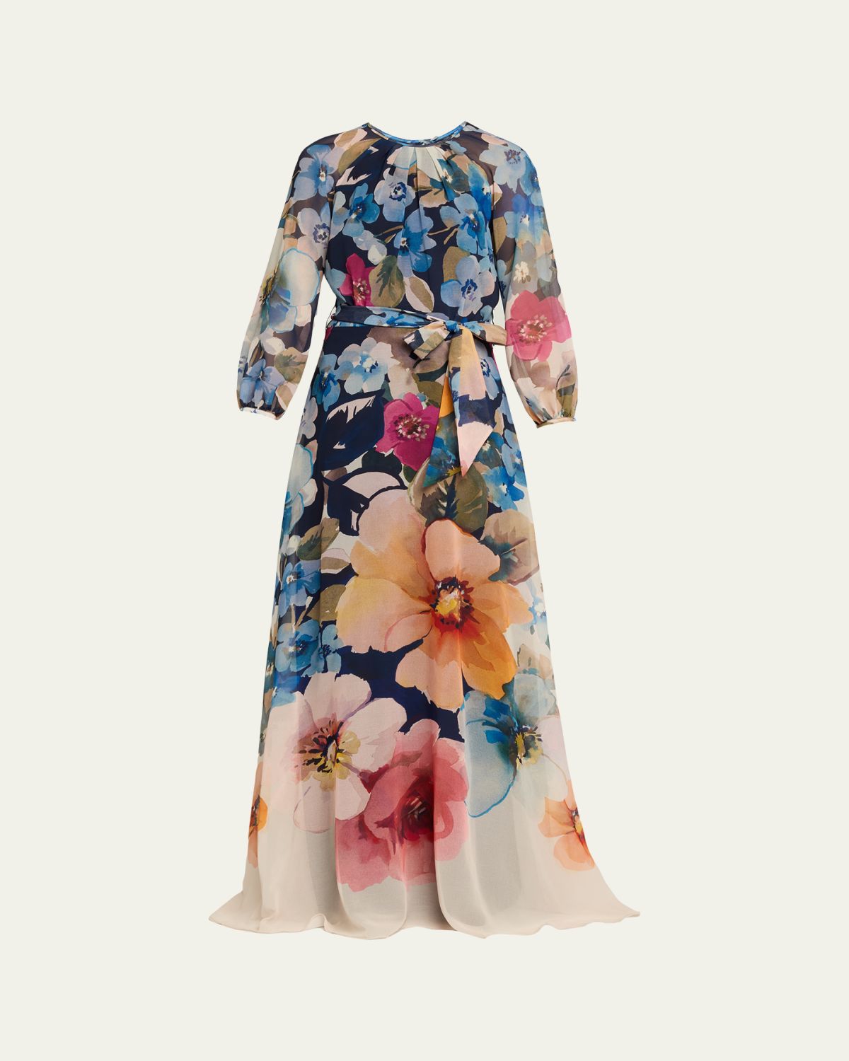 Rickie Freeman for Teri Jon Floral-Print Chiffon Gown