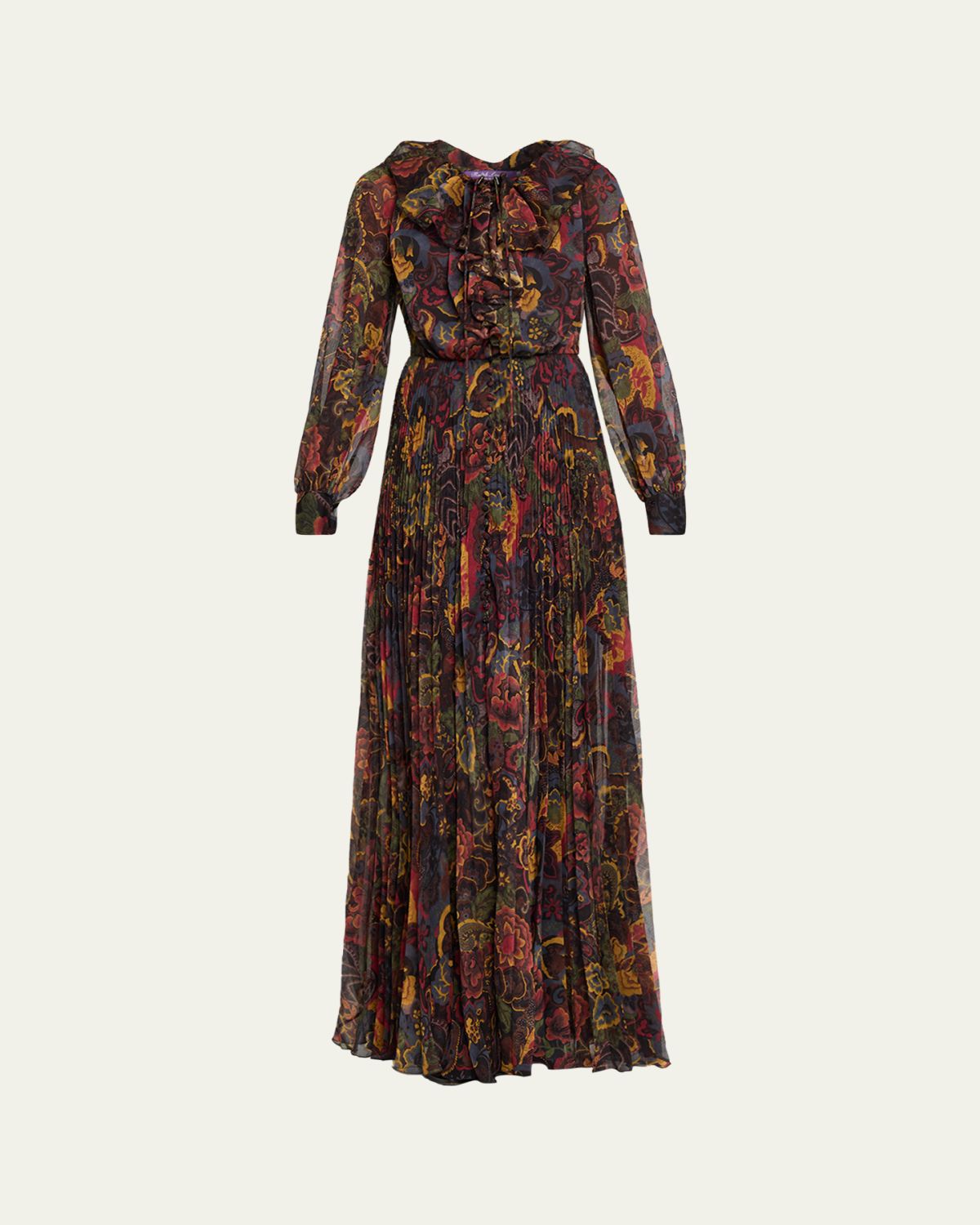 Ralph Lauren Collection Catia Paisley Ruffle Long-Sleeve Maxi Dress