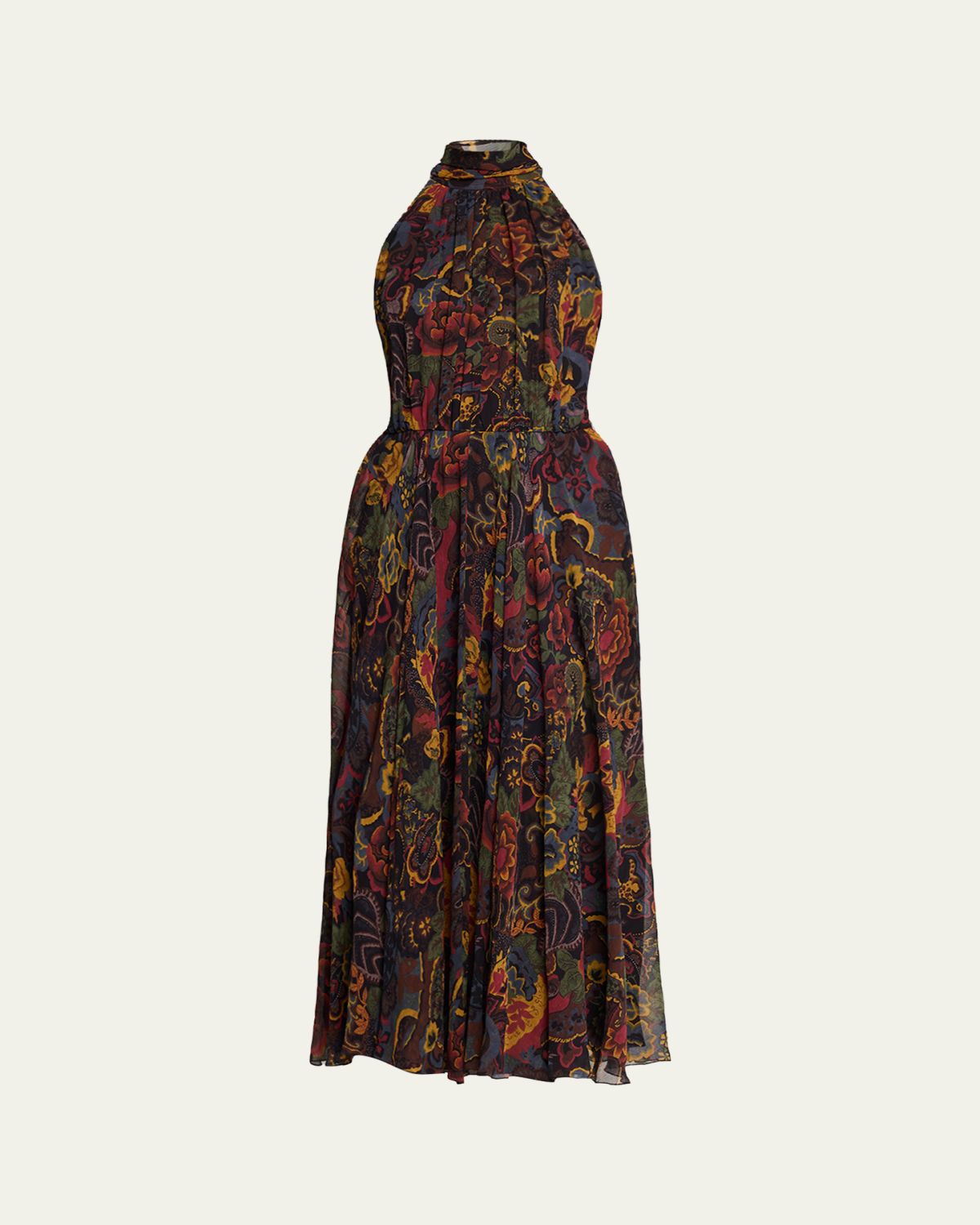 Ralph Lauren Collection Kylee Floral Crinkle Chiffon Midi Halter Dress