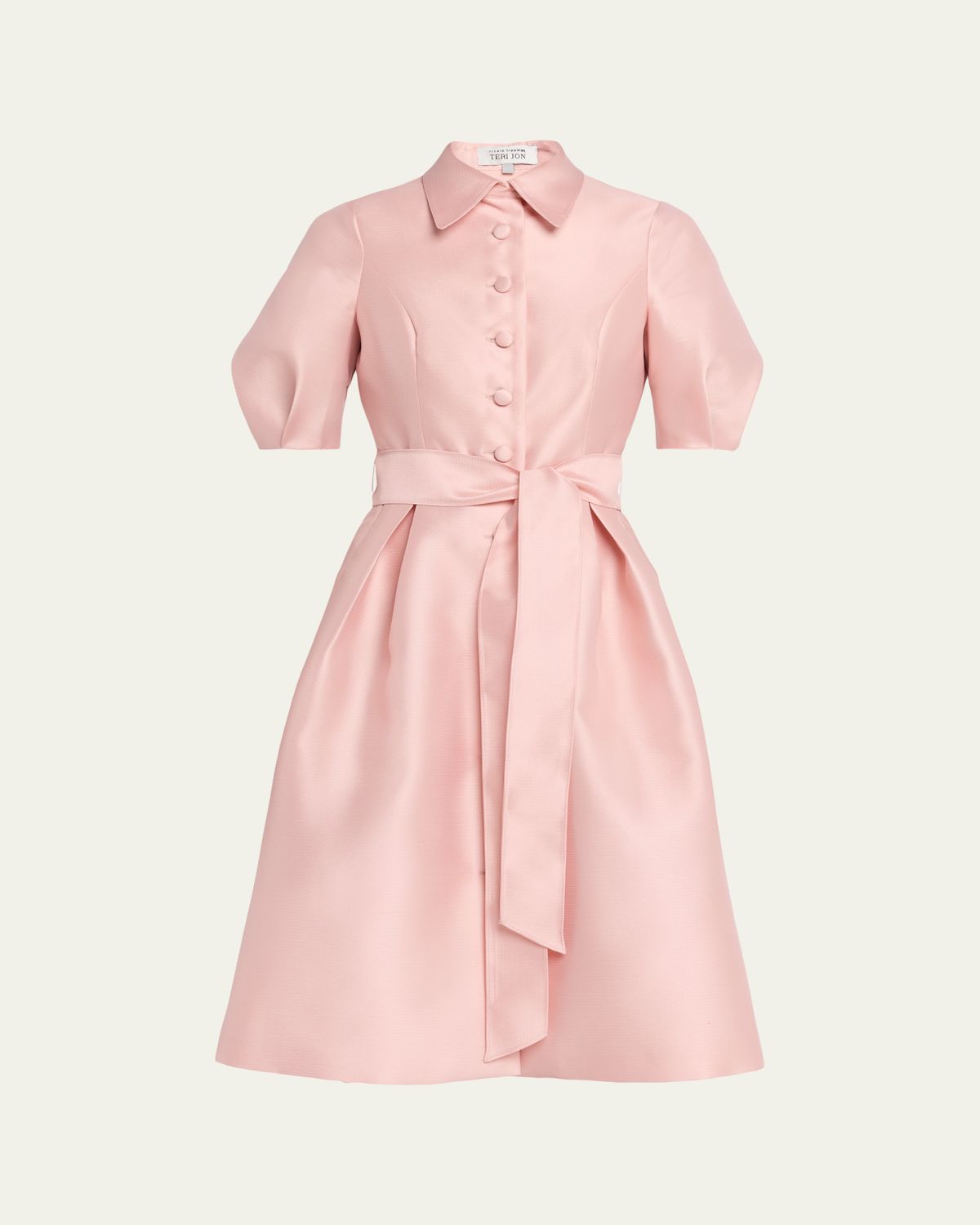 Rickie Freeman for Teri Jon Puff-Sleeve Pique Faille Shirtdress