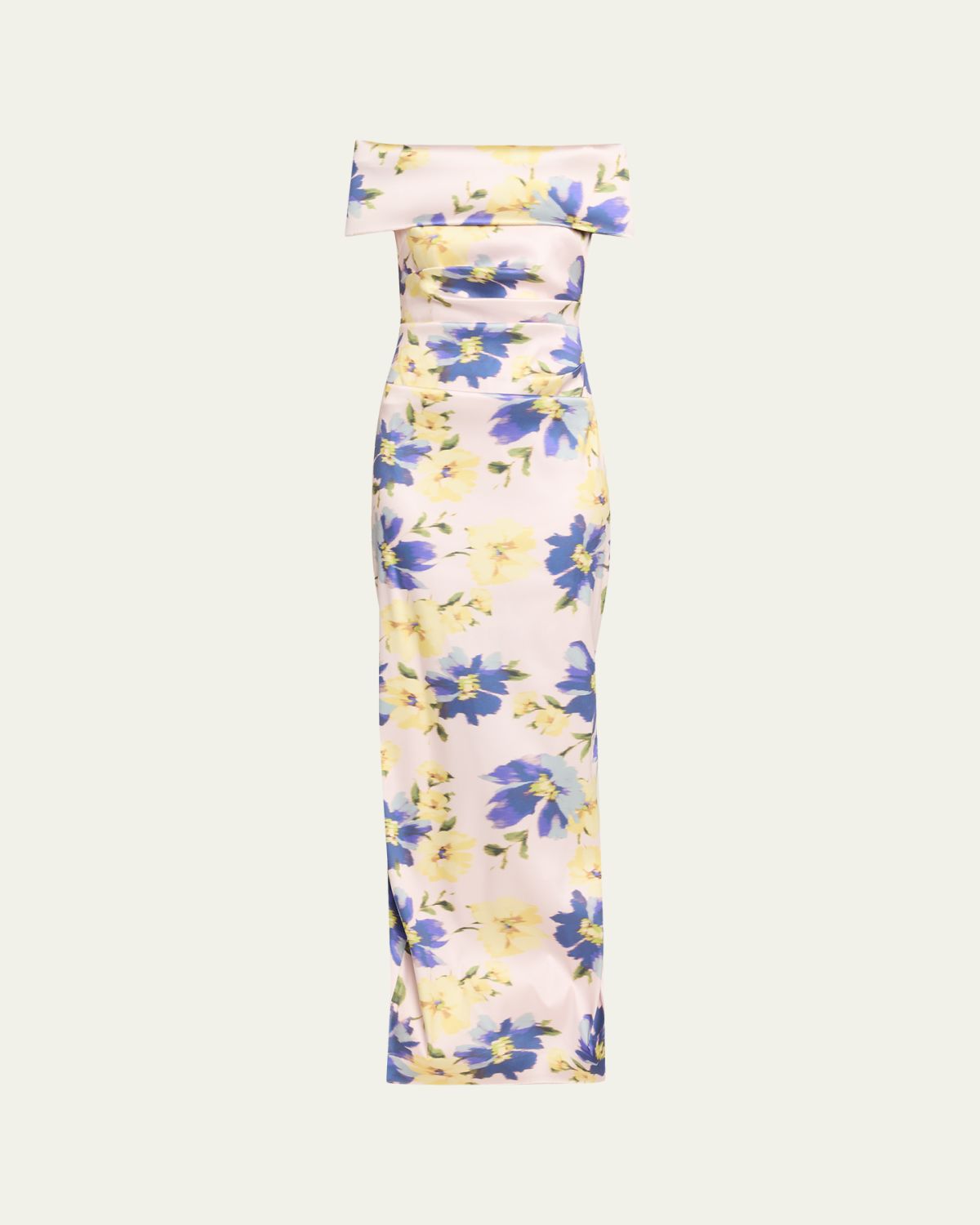 Rickie Freeman for Teri Jon Floral-Print Mikado Column Gown