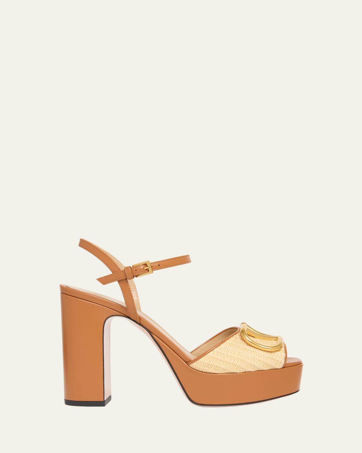 Valentino Garavani 115mm VLogo Signature Raffia and Leather Platform Sandals