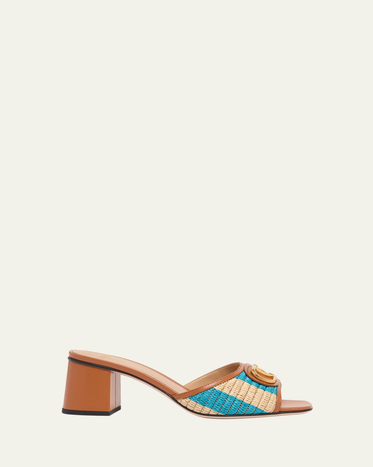 Valentino Garavani 60mm VLogo Signature Striped Raffia and Leather Mule Sandals