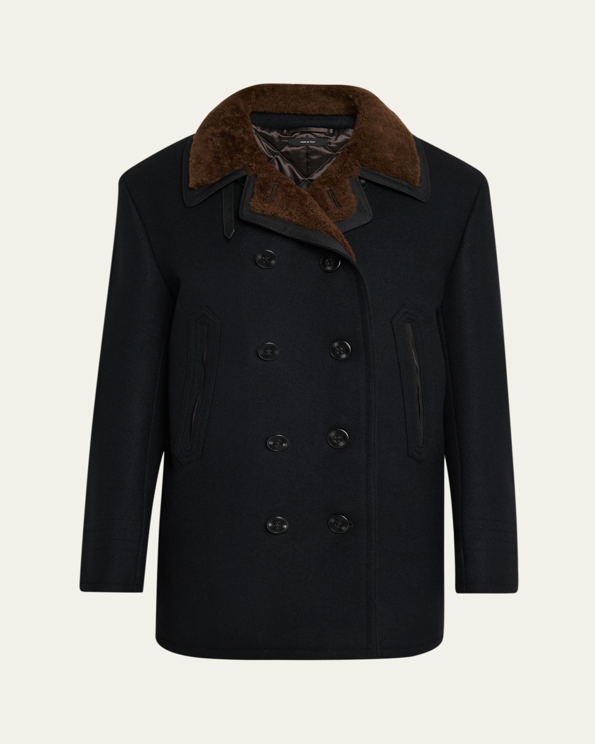 TOM FORD Men 's Melton Wool Shearling Double-Breasted Peacoat