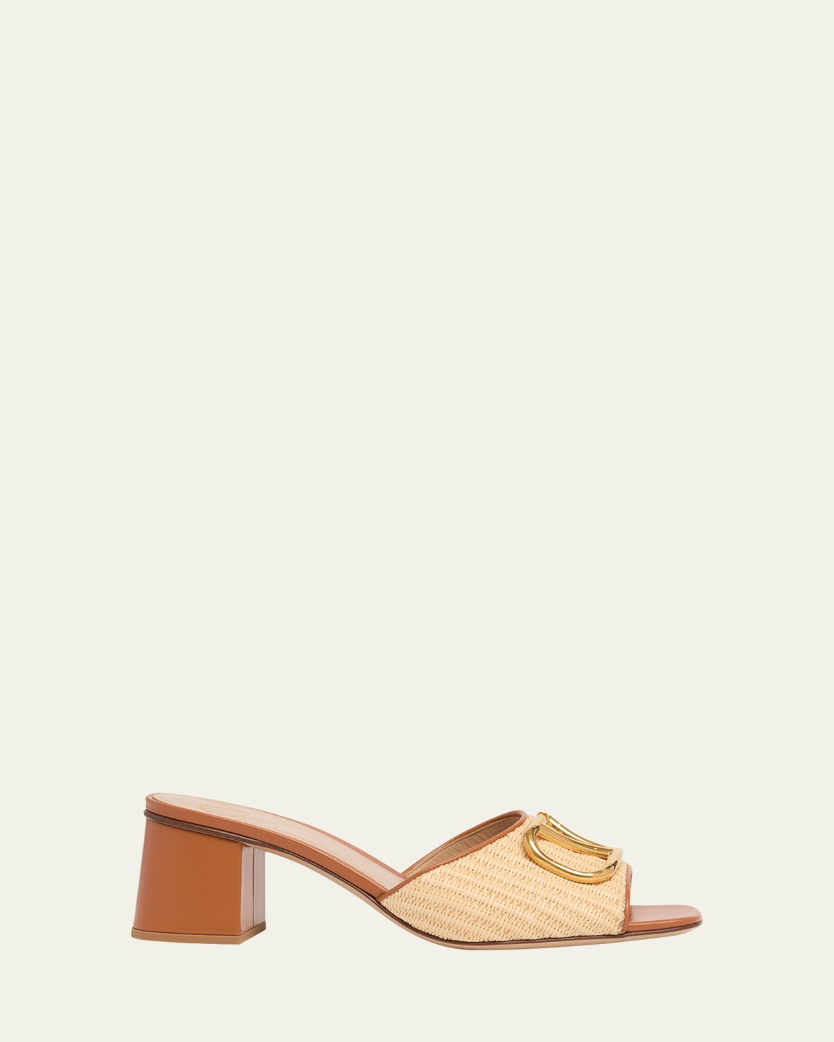 Valentino Garavani VLogo Signature Leather and Raffia Mule Sandals