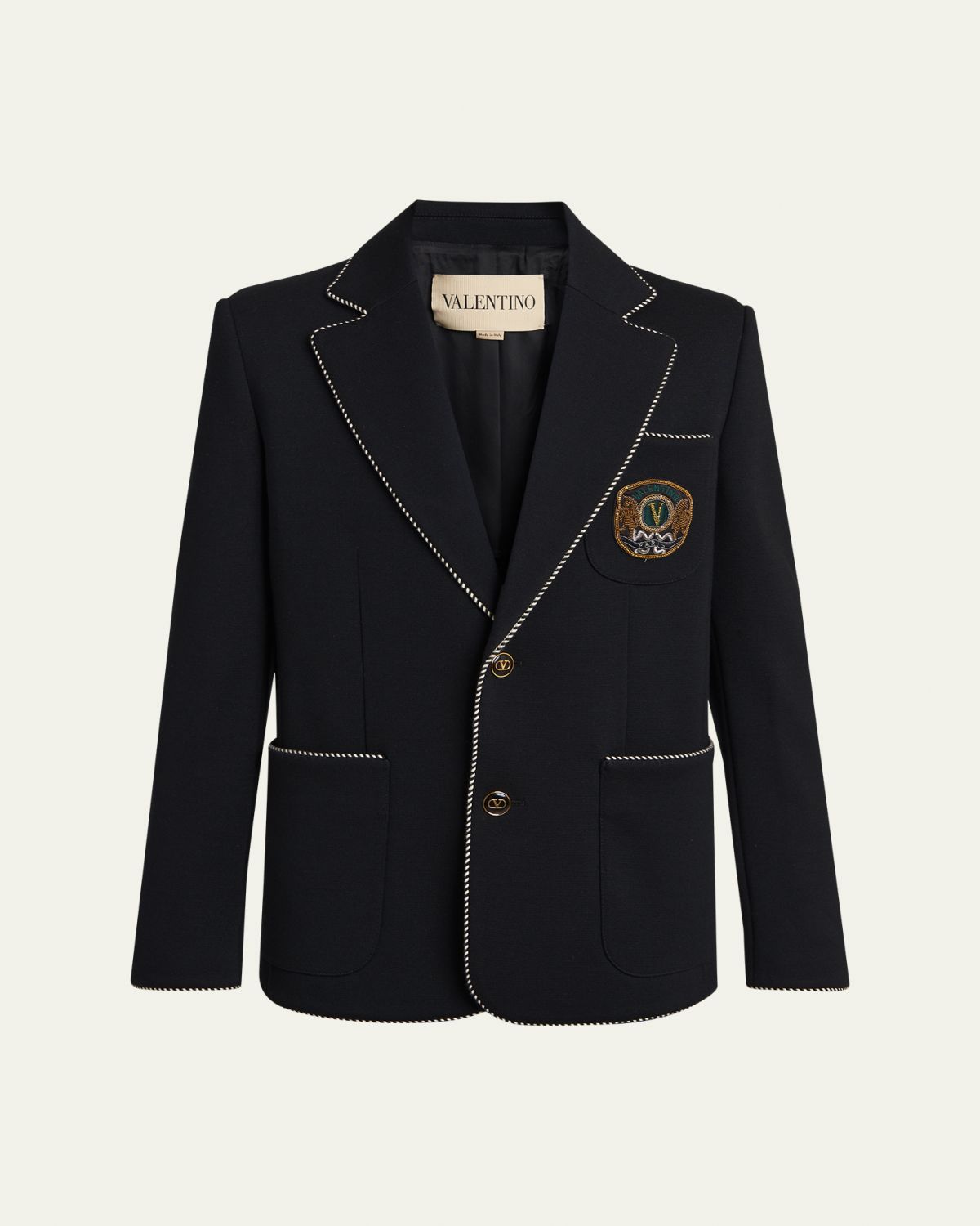 Valentino Garavani Men 's Valentino Single Breasted Wool Jacket with Logo Patch