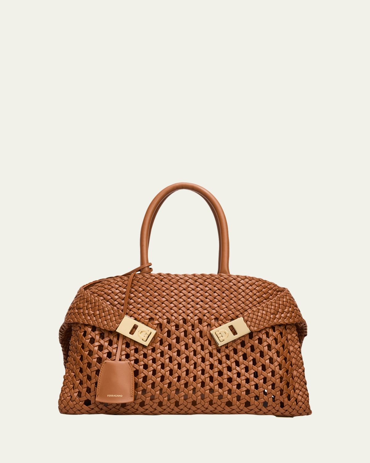 Ferragamo Hug Intrecciato Leather Medium Handbag