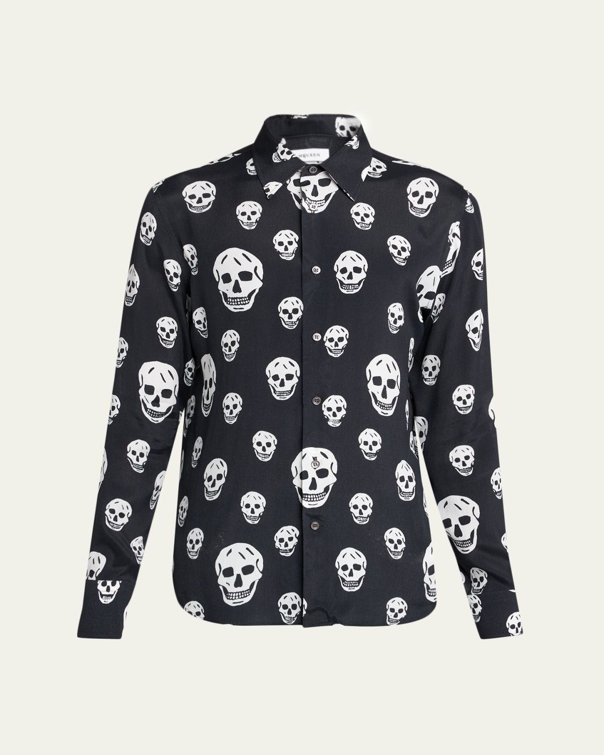McQueen Men 's Viscose Skull Print Button-Down Shirt