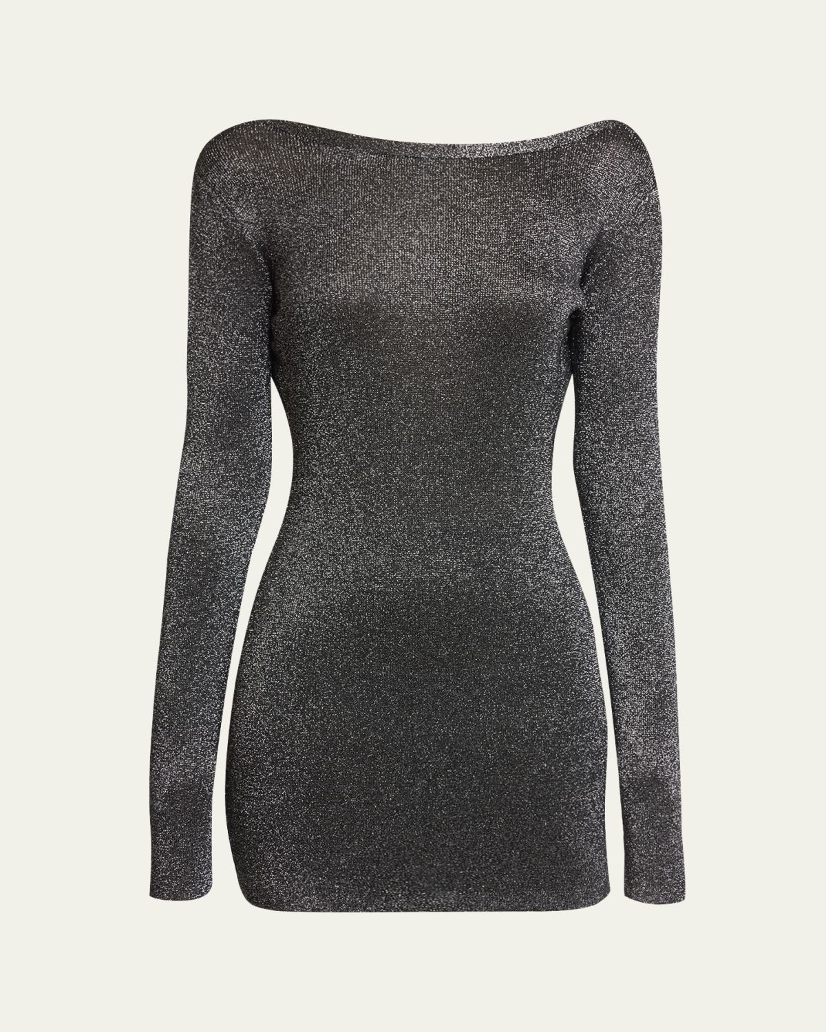 Balenciaga Metallic Knit Long-Sleeve Backless Mini Dress