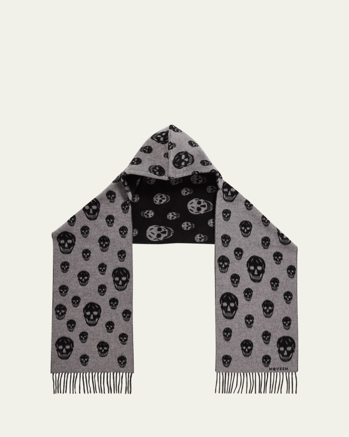McQueen Skull Wool Cashmere Hooded Scarf