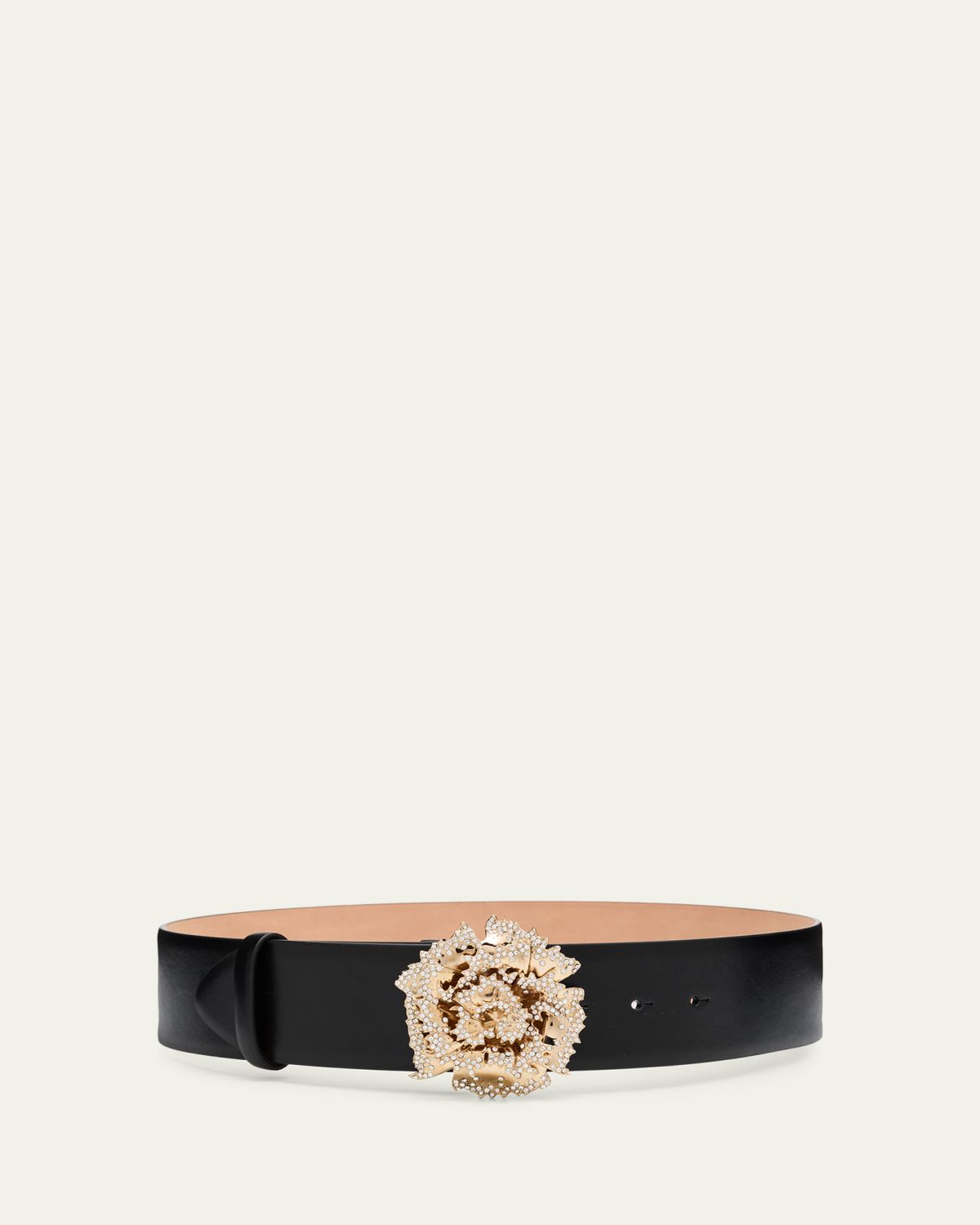McQueen Crystal-Buckle Calf Leather Belt