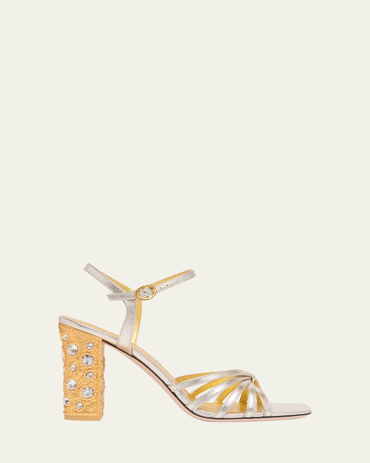 Valentino Garavani 90mm Valenti Embellished-Heel Metallic Leather Sandals | Thumbnail 4 Valentino Garavani 90mm Valenti Embellished-Heel Metallic Leather Sandals | Thumbnail 4