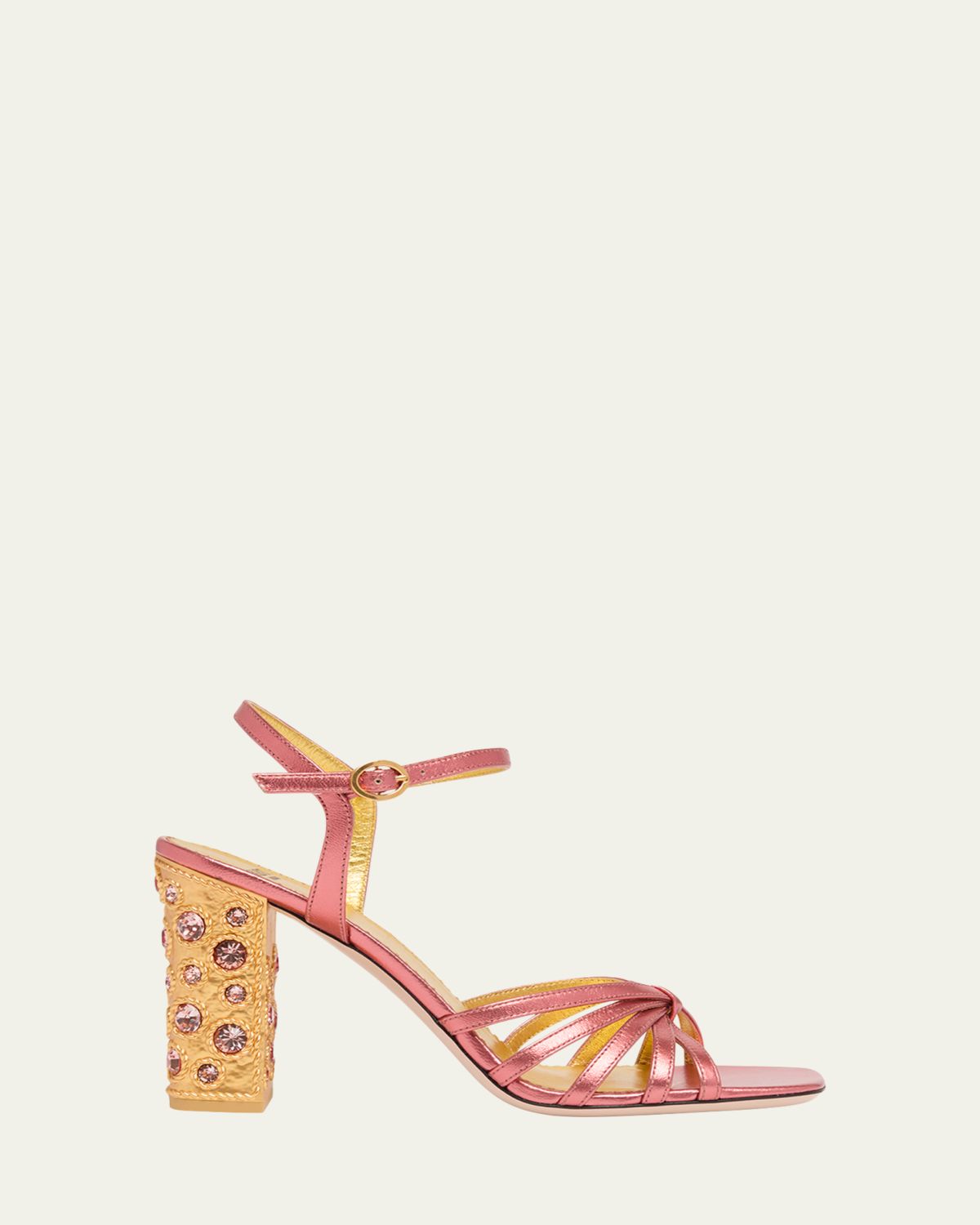 Valentino Garavani 90mm Valenti Embellished-Heel Metallic Leather Sandals