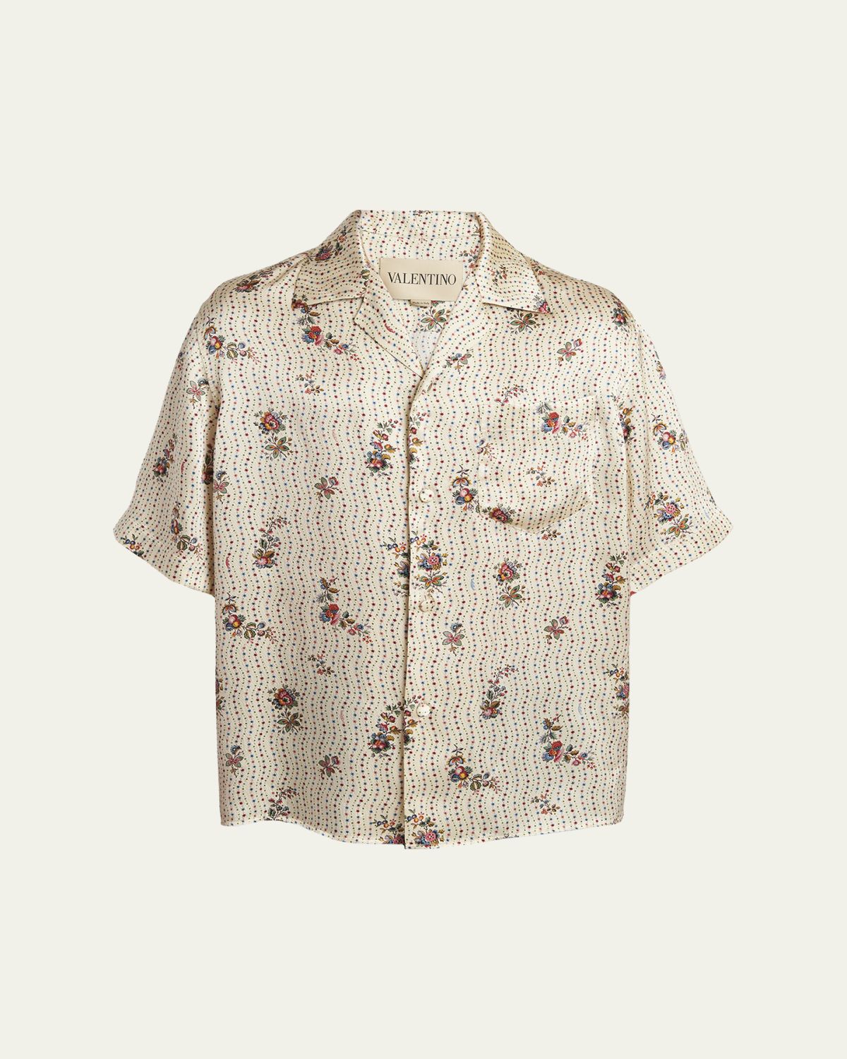 Valentino Garavani Men 's Silk Papier Floral Boxy-Fit Bowling Shirt