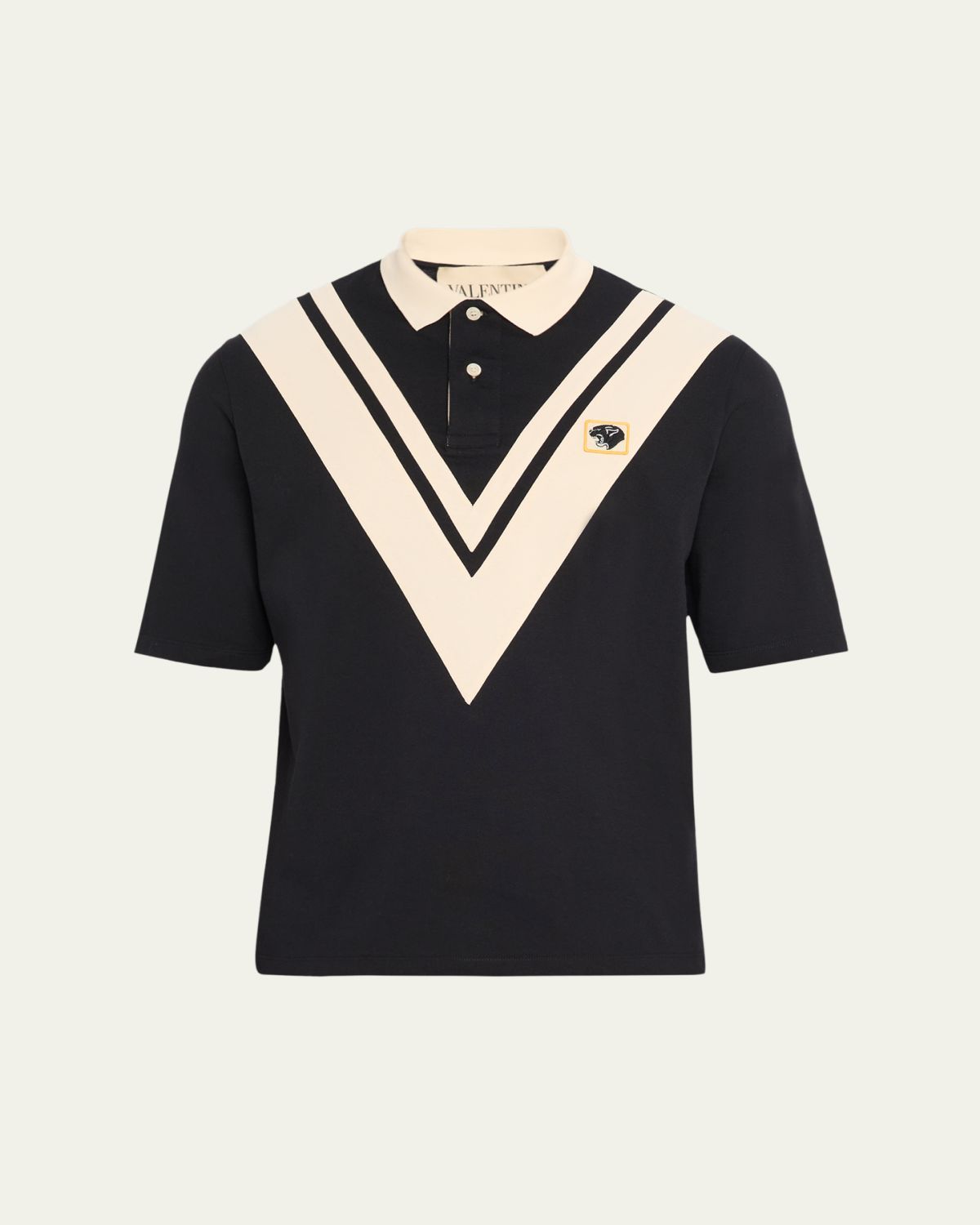 Valentino Garavani Men 's Inlaid V Cotton Polo Shirt with Panther Patch