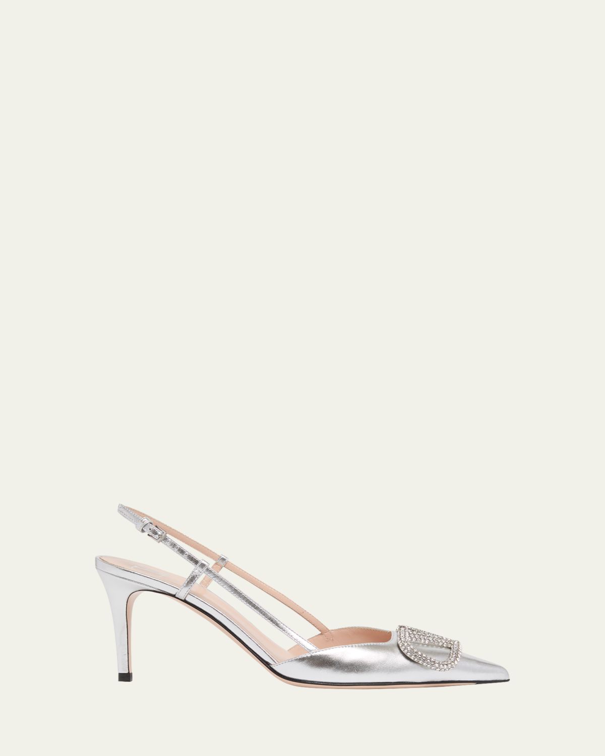 Valentino Garavani 80mm VLogo Signature Strass Metallic Leather Slingback Pumps