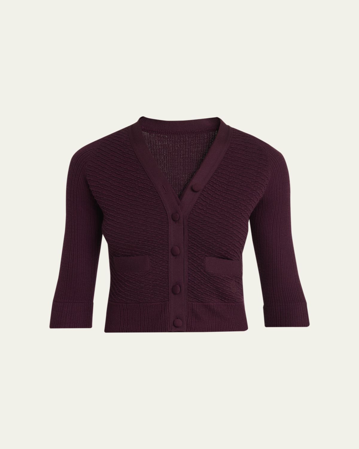 Chloe Textured Wool Knit Half-Sleeve Cropped Cardigan