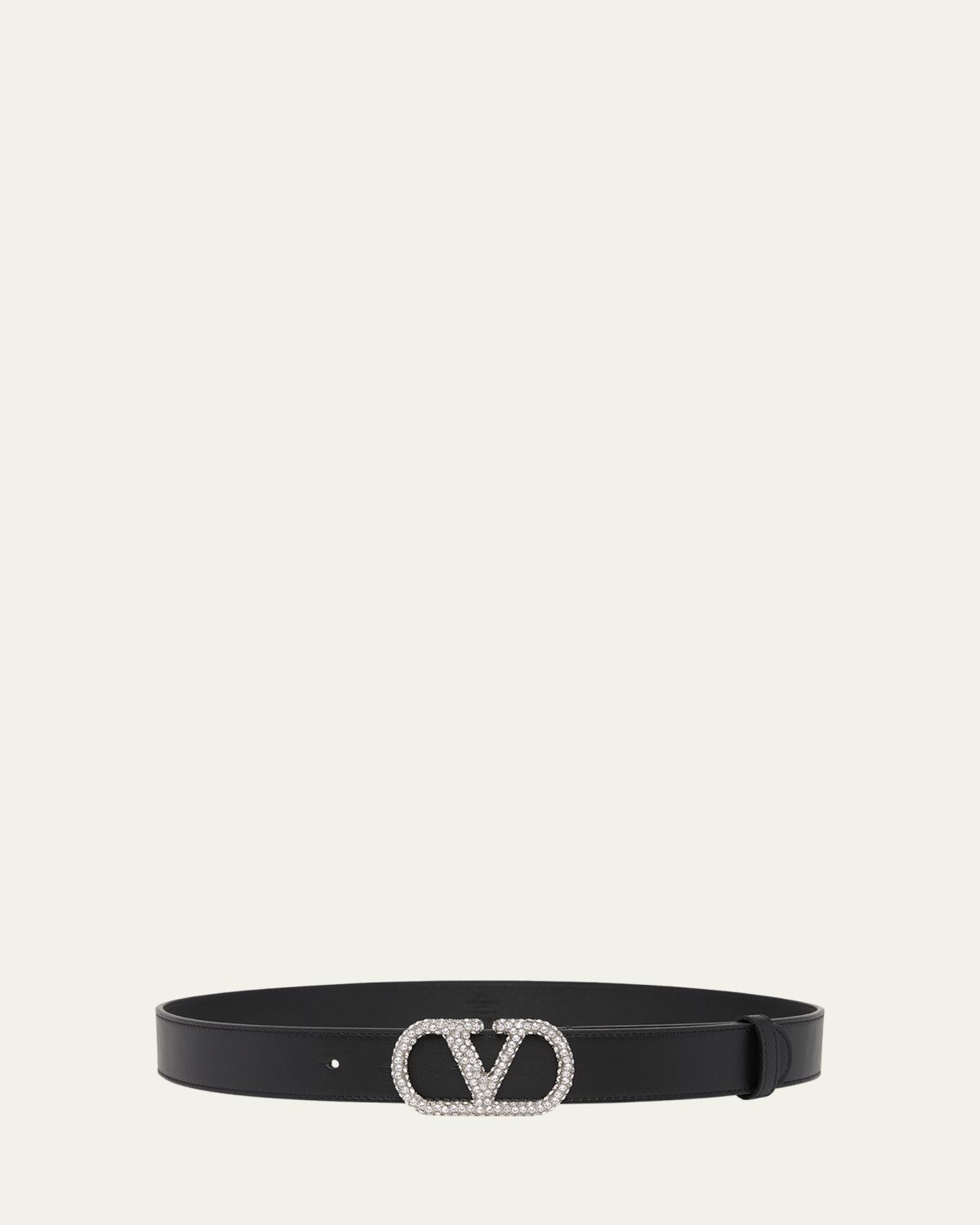 Valentino Garavani VLogo Signature Crystal-Embellished Leather Belt, 30mm